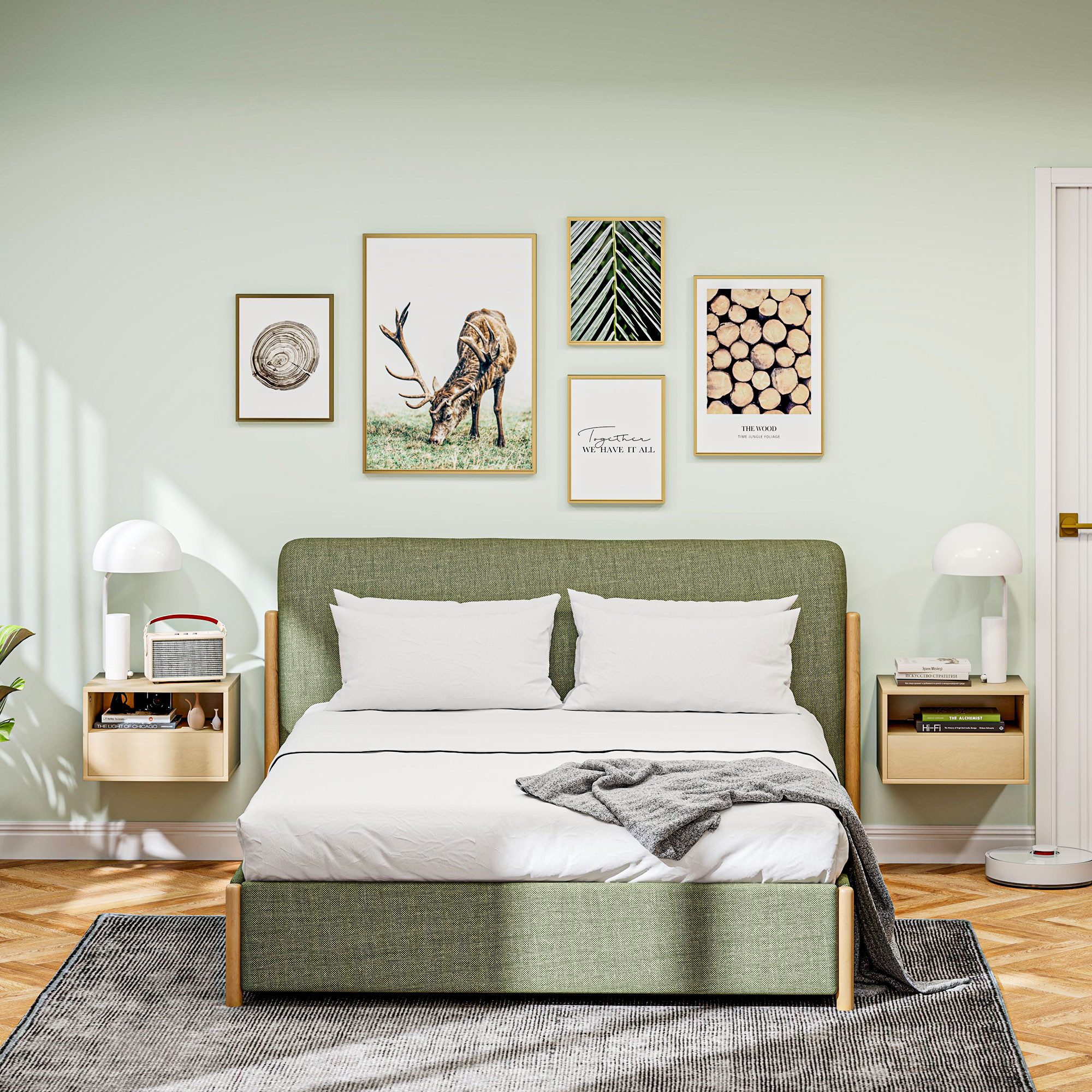 HOMCOM Nachttisch schwebender Nachtschrank mit Schublade, offenes Fach (Hängeschrank, 2-St., Nachttisch), für Schlafzimmer, Wohnzimmer, 45 x 35 x 27,5 cm, Naturholz