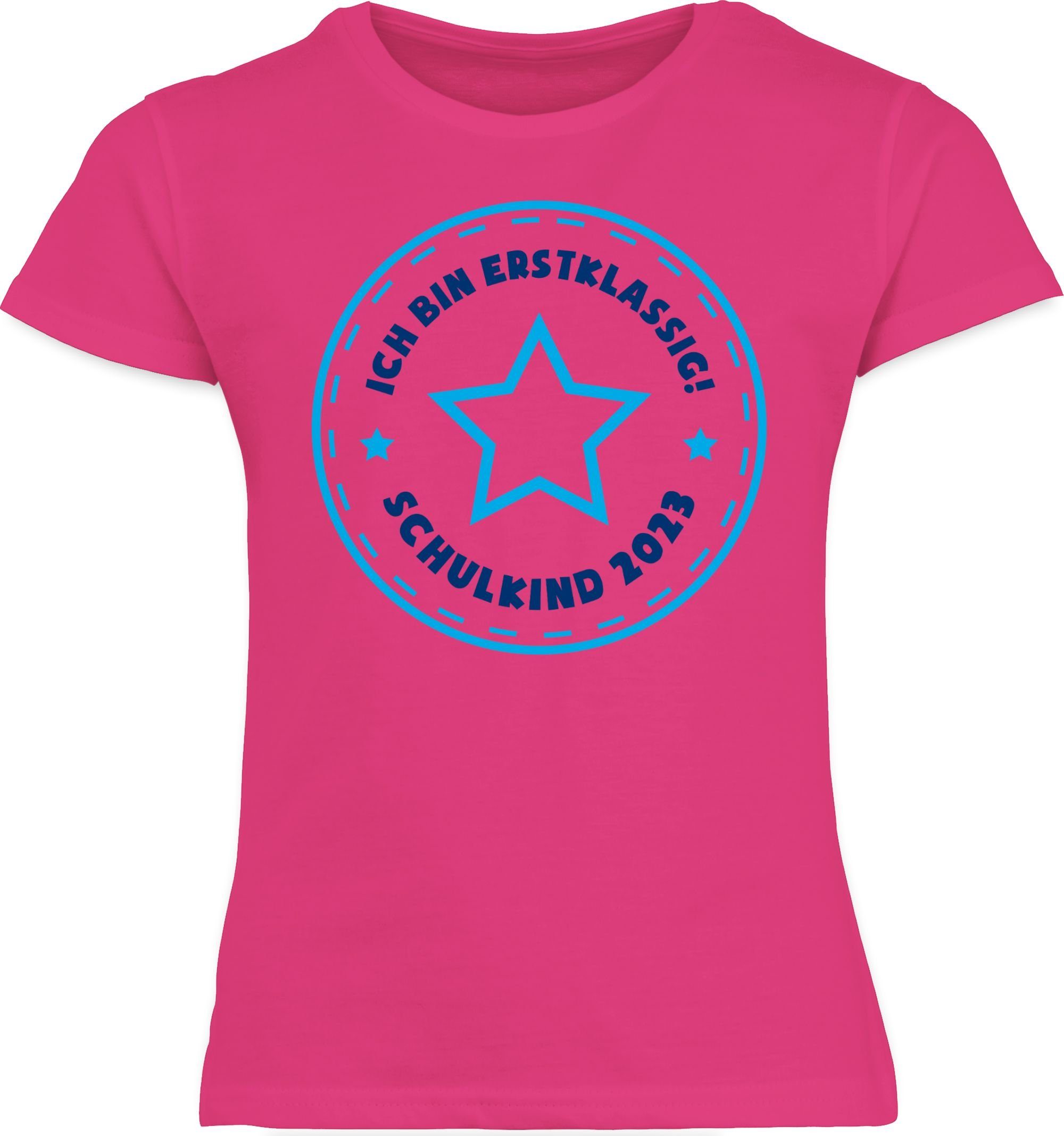Shirtracer T-Shirt Schulkind 2023 Ich bin erstklassig Stern blau Einschulung Mädchen 1 Fuchsia