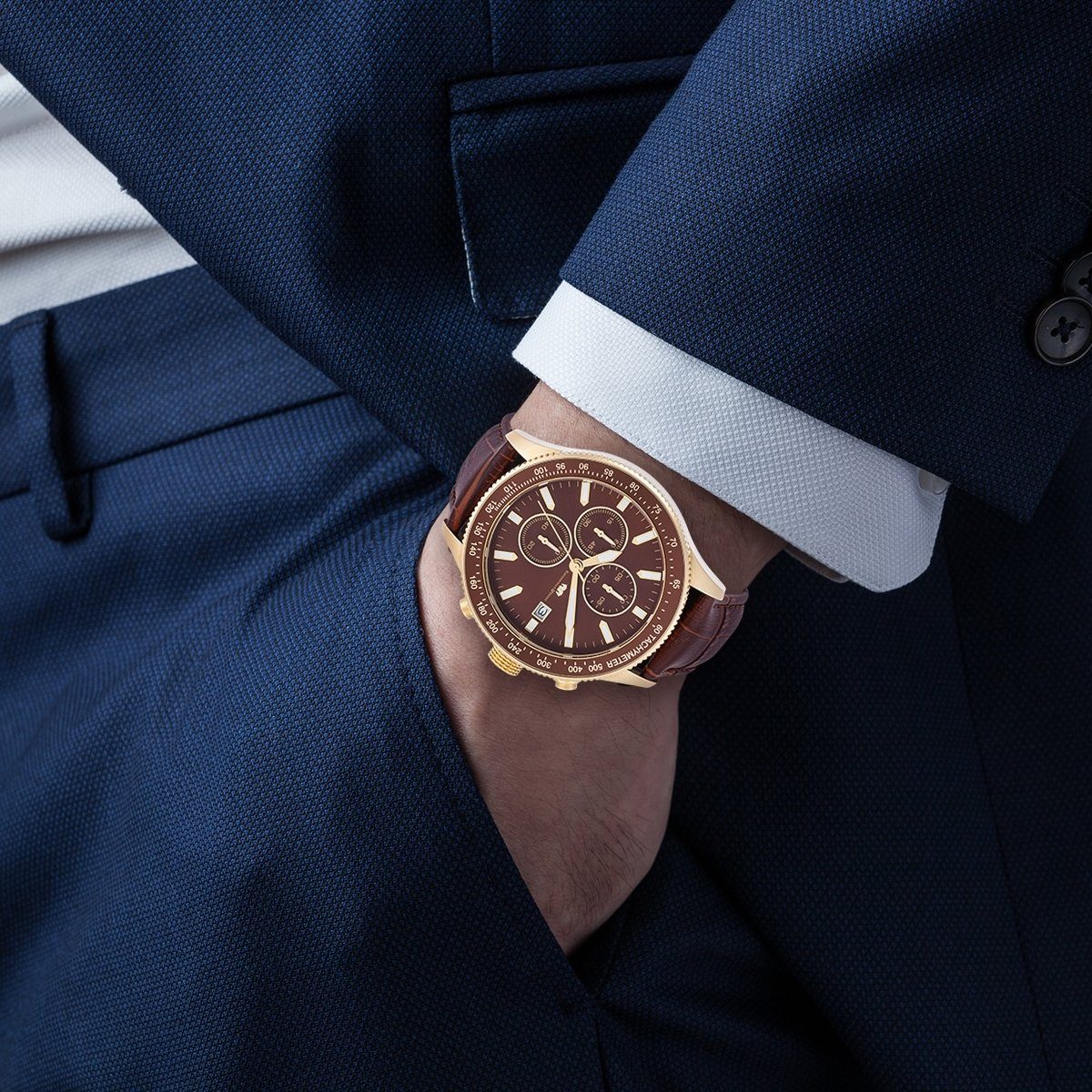 Rhodenwald & Söhne Chronograph Karthago II gelbgold Karthago II, mit Echtleder-Armband