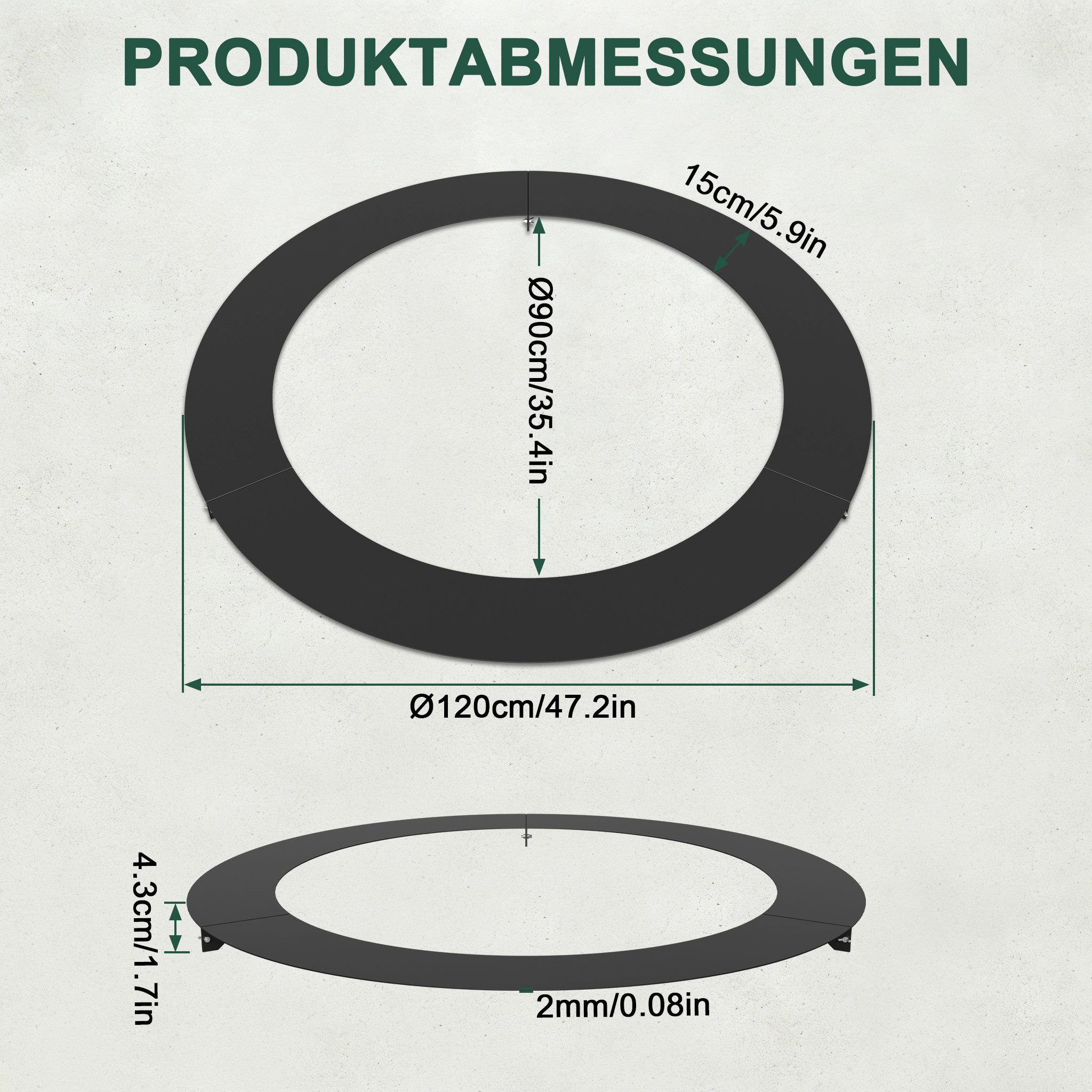 FIVMEN Beetumrandung Mähkante Rasenkante Baumring aus Stahl Gartenpflege, für Bäume & Sträucher, Mähroboter-kompatibel Gartendeko