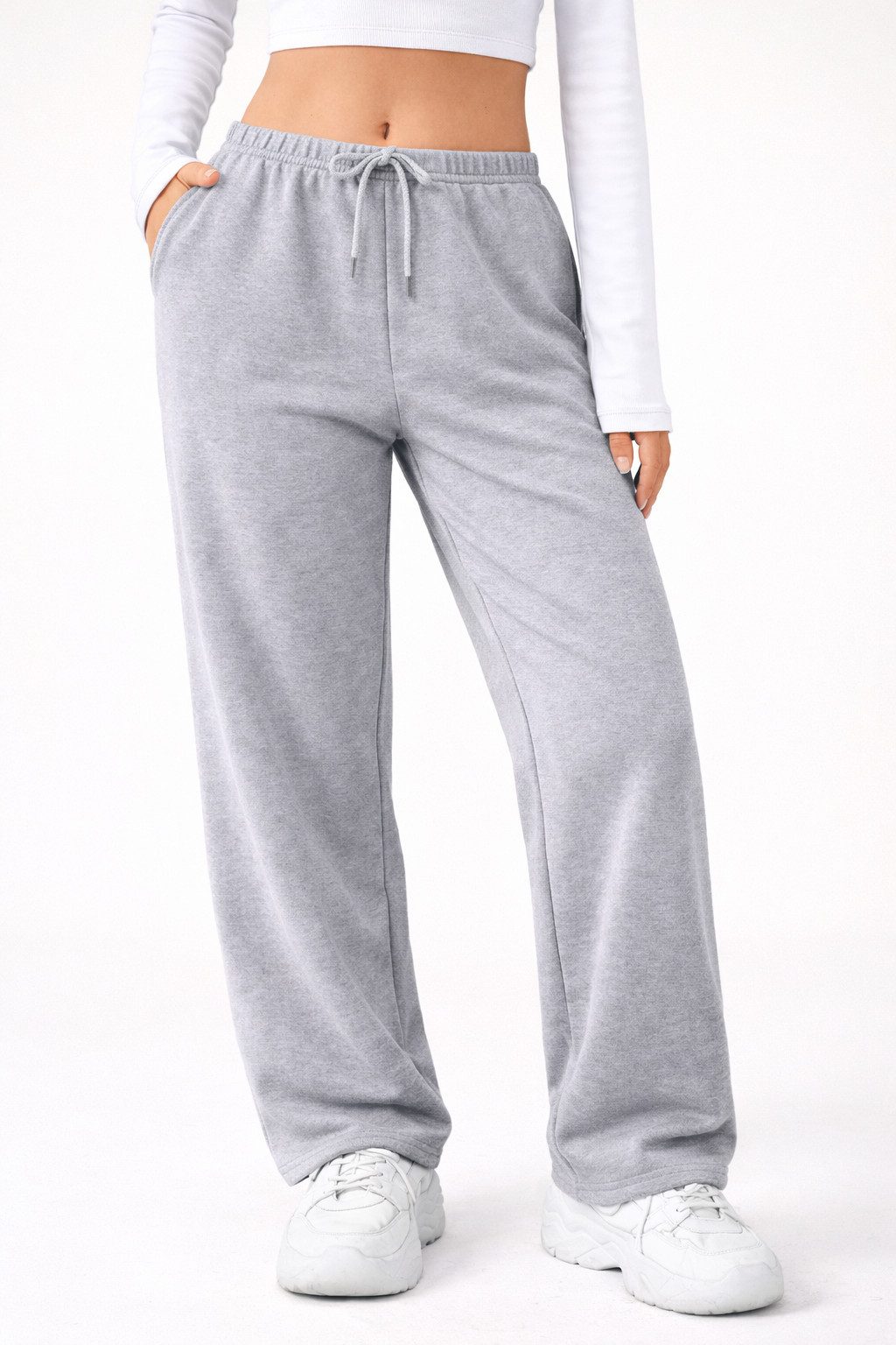R-CAMP Sweathose Jogginghose Damen Lang Weite Sporthose Weites Bein Baumwolle Bequeme Wide Leg