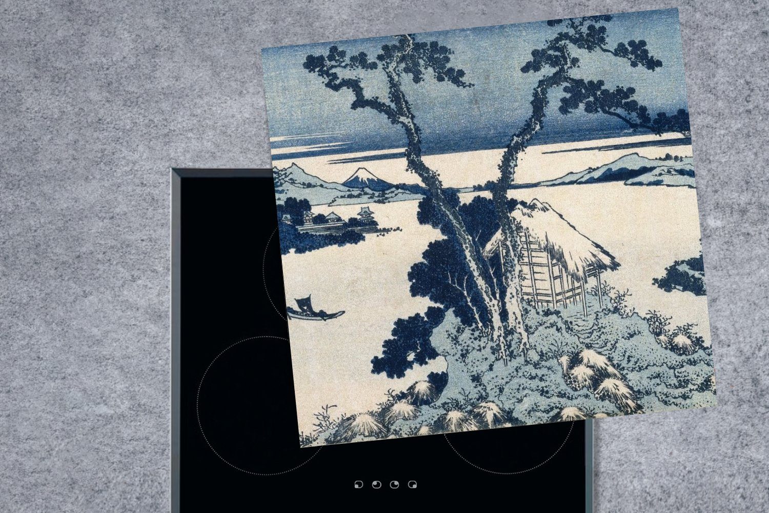 - Katsushika Gemälde MuchoWow Ceranfeldabdeckung, Vinyl, Herdblende-/Abdeckplatte Arbeitsplatte (1 78x78 Berg küche cm, den Fuji für von tlg), Hokusai, auf Blick