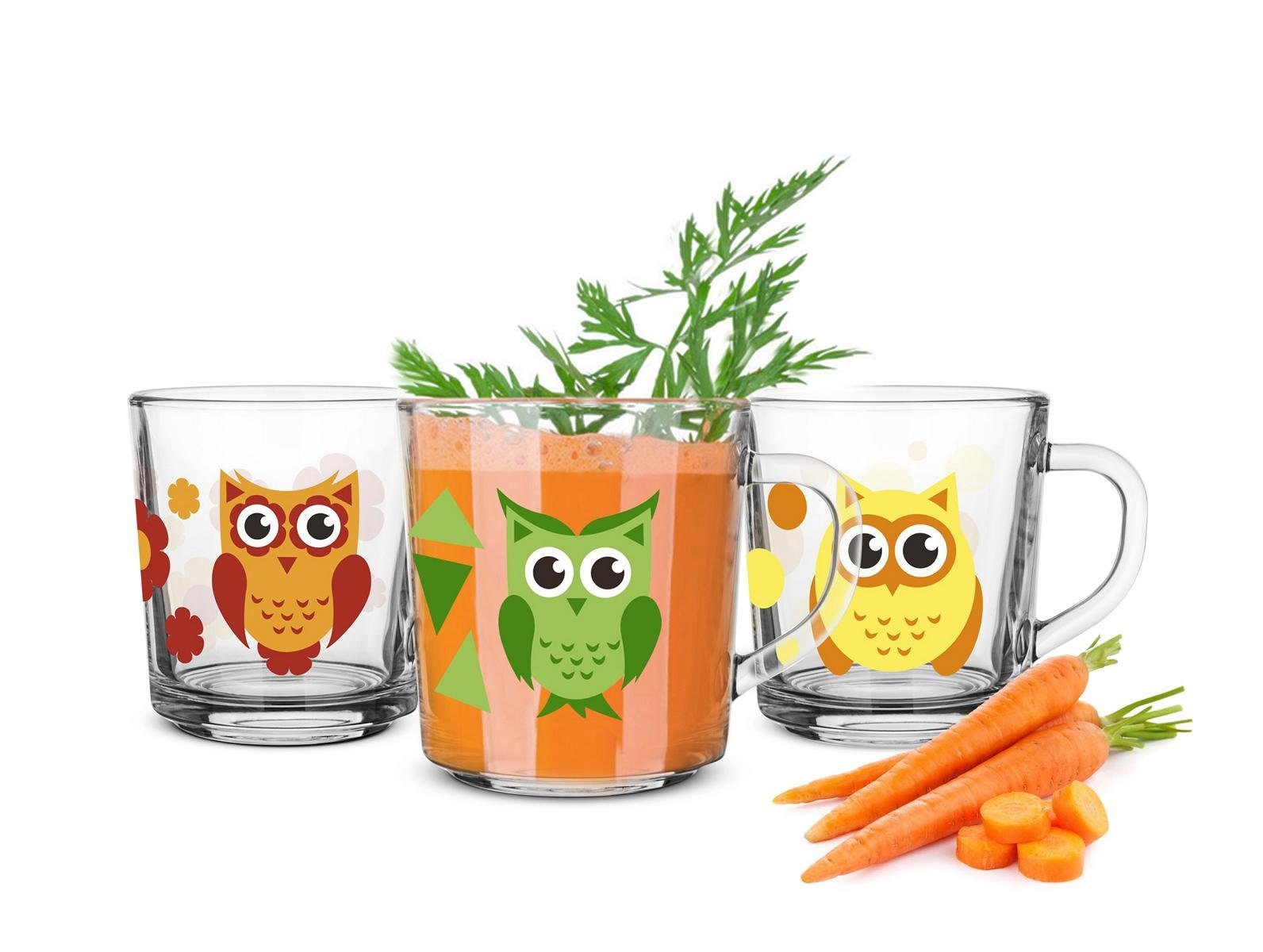 Sendez Gläser-Set 6 Tassen Eule-Motiv Becher 230 ml Teegläser Kindergläser