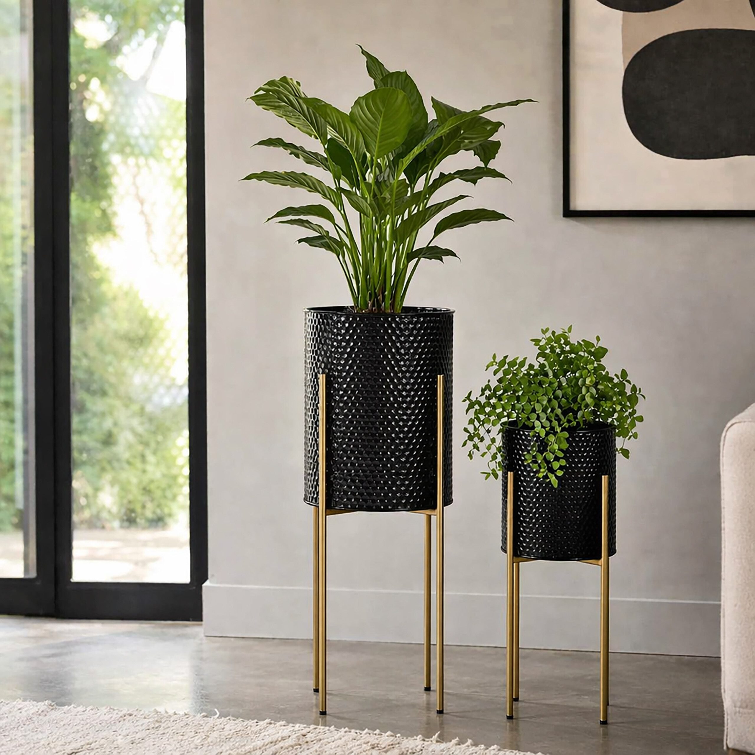 relaxdays Blumenständer Metall Blumenständer 2er Set (2 St), Schwarz-Gold – Bild 5 von 5