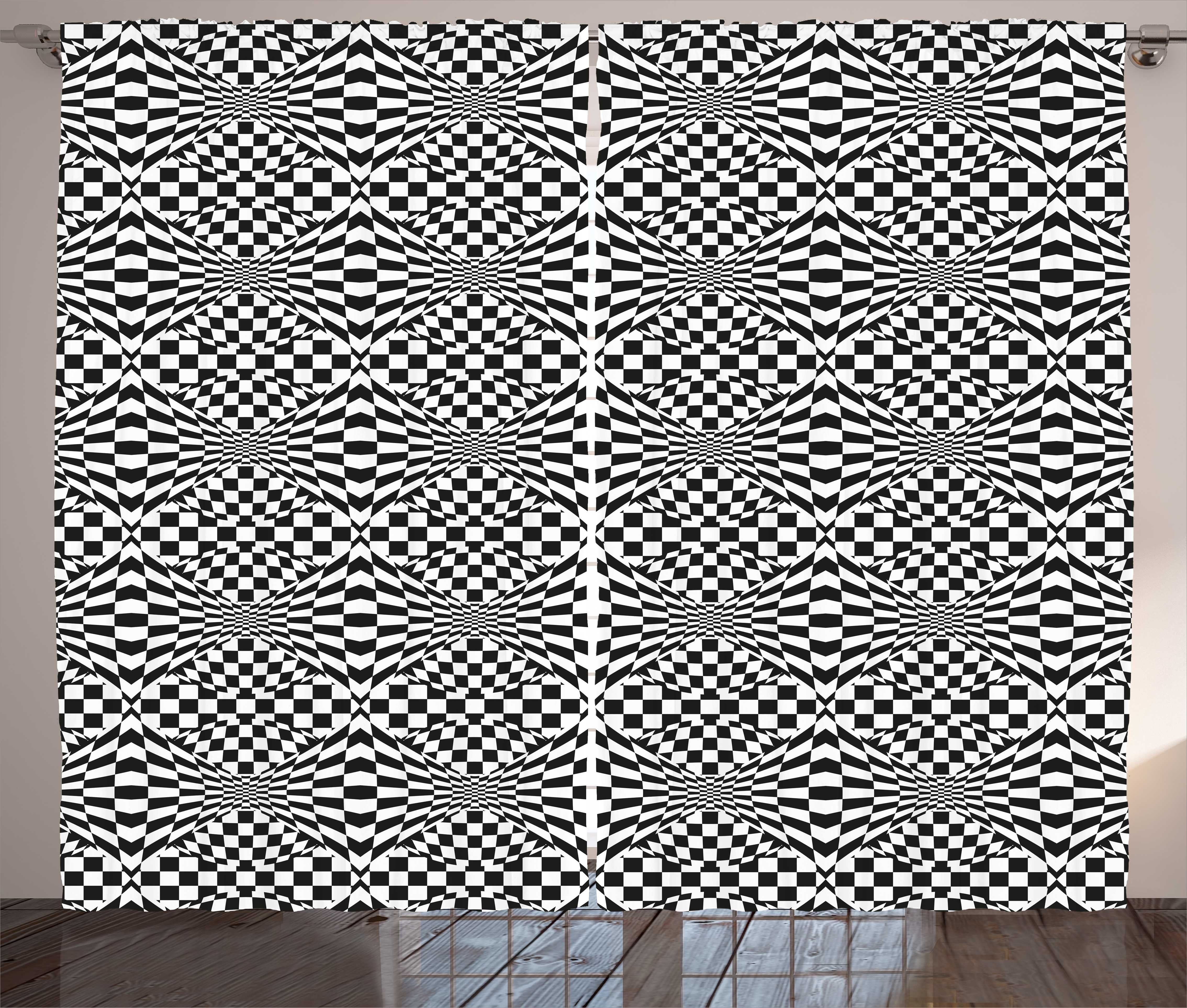 Gardine Schlafzimmer Kräuselband Checkered Schlaufen und Groovy mit Abakuhaus, Vorhang Geometrisch Bild Haken