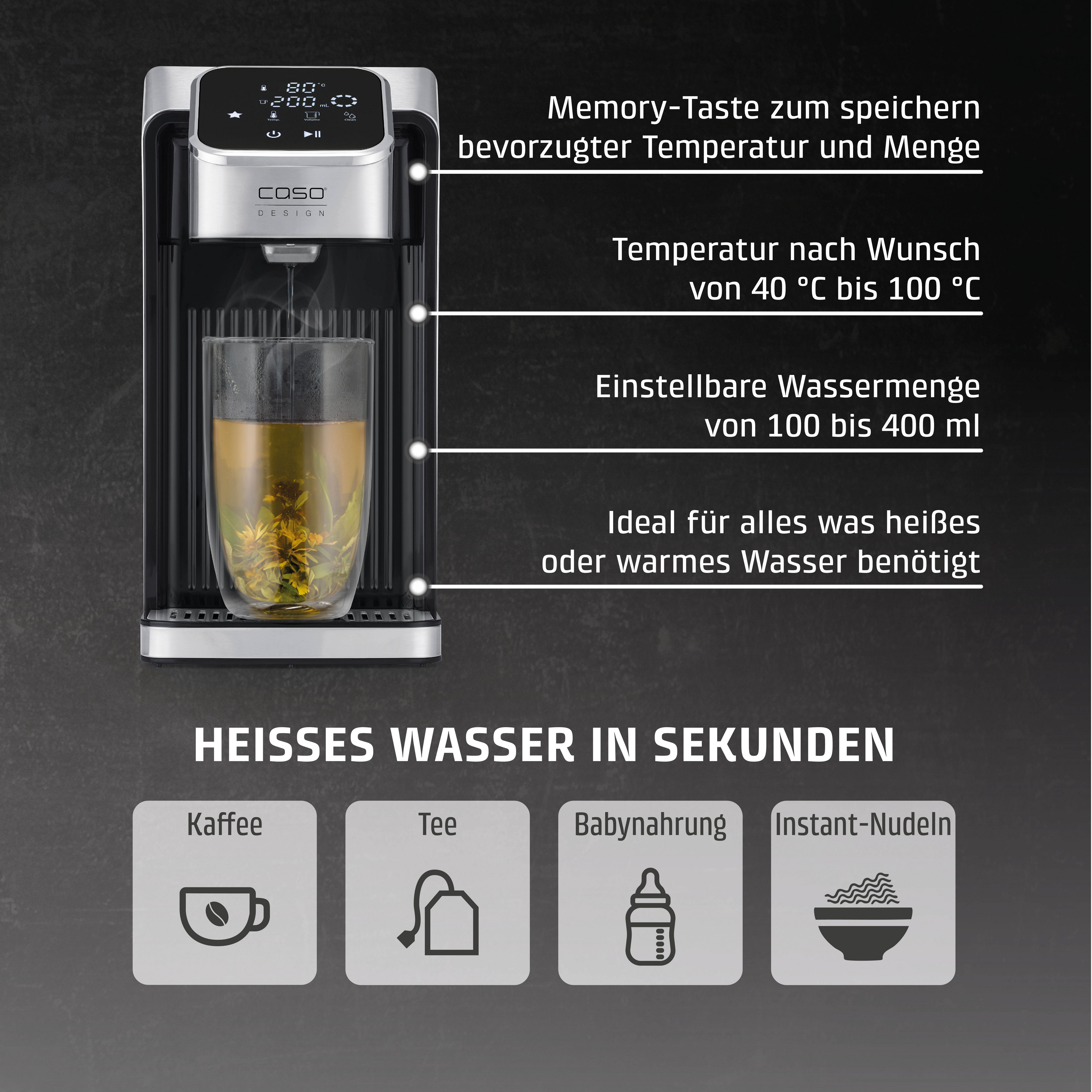 Caso Heißwasserspender 1889 HW 770 Advanced, 2,7 l, 2600 W, 13-stufiger Temperaturwahl von 40 - 100 °C in 5 °C-Schritten