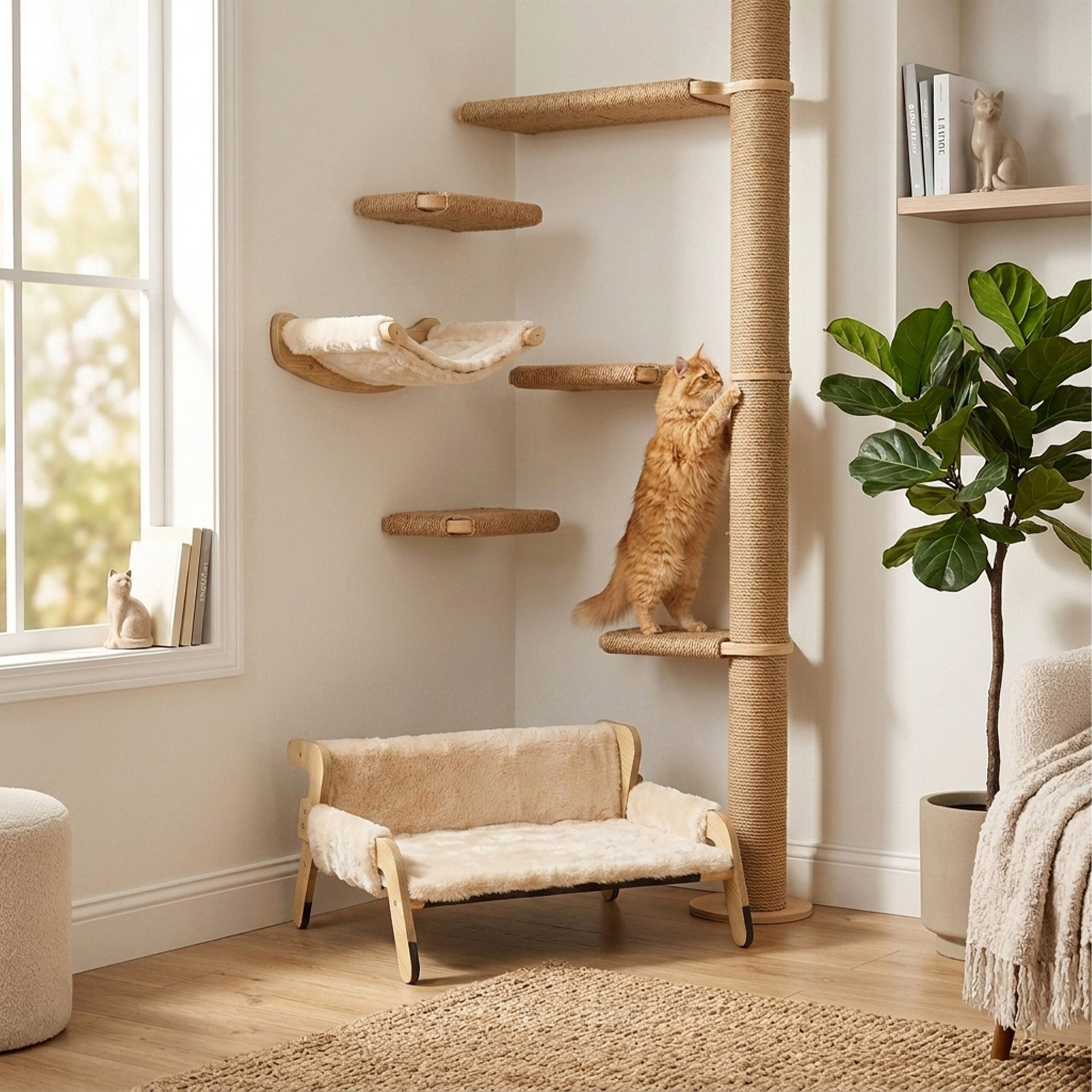 relaxdays Tierbett Erhöhtes Katzenbett mit Plüsch, Polyester-Plüsch, Beige – Bild 5 von 5