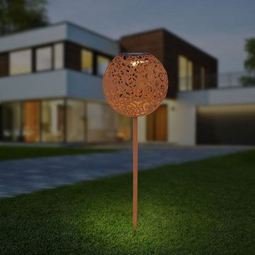 Globo LED Solarleuchte Solarleuchte Garten Kugel Rost Muster Solarlampe Außen Leuchte Solar, Solarkugel, LED fest integriert, Warmweiß, Gartenbeleuchtung, Außenbeleuchtung, Dekoleuchte, Dekolampe