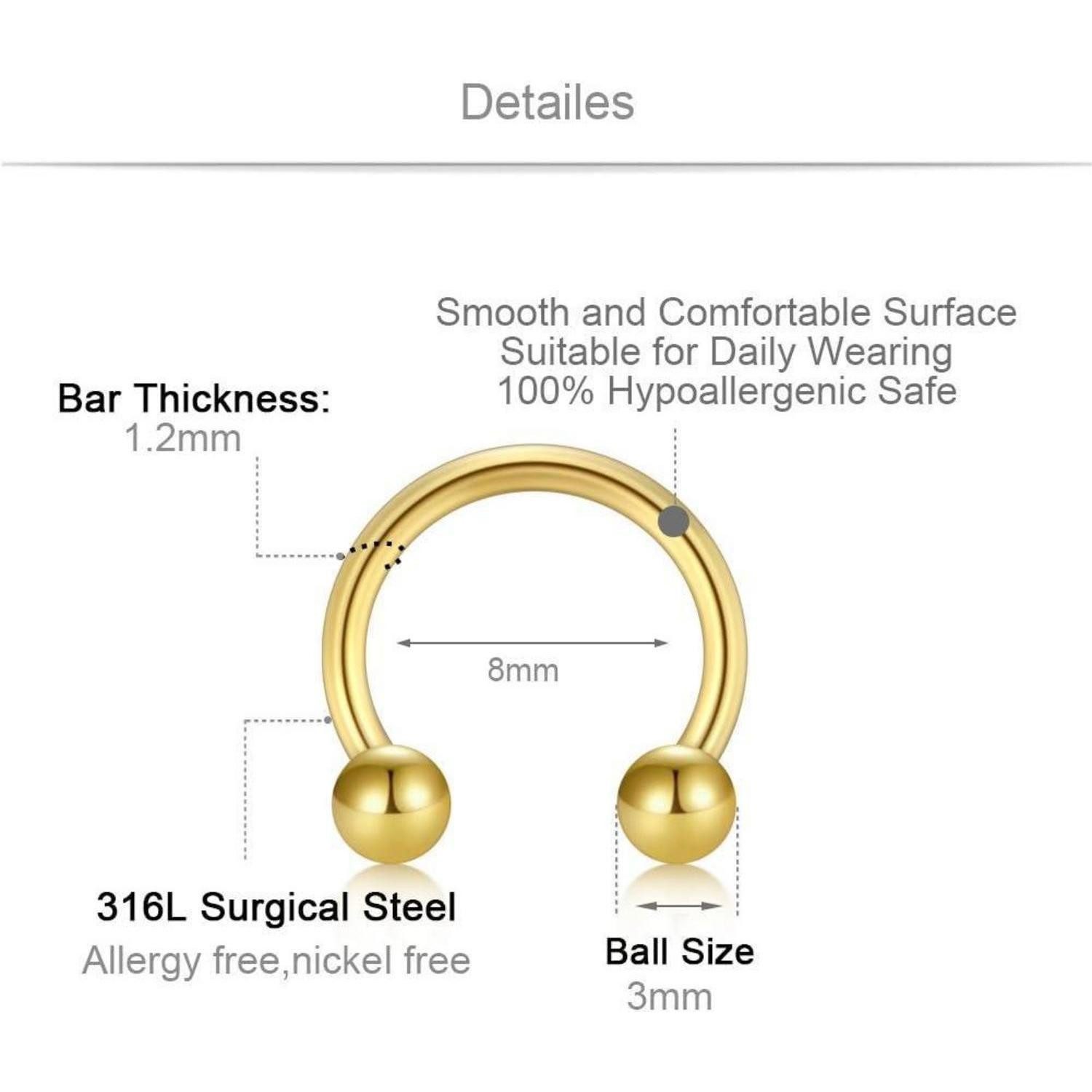 LuxusKollektion Piercing-Set 316L Chirurgenstahl Piercing Set - Kugel Ohr Lippen Nasen Augenbrauen