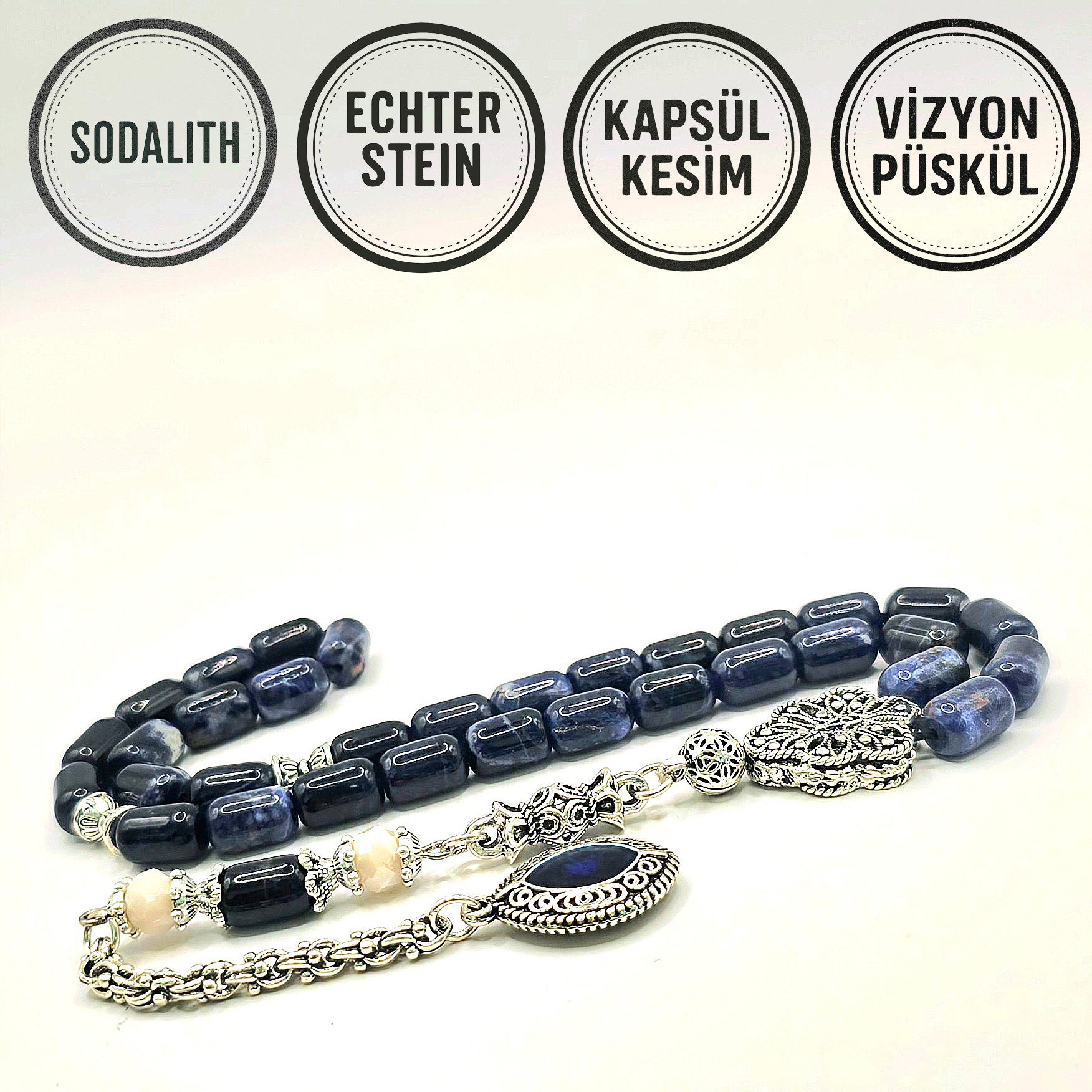 M-Punkt24 Kettenanhänger Tesbih Tespih Echte Steine Gebetskette Misbaha Rosary (AMAZONIT), Echte Steine