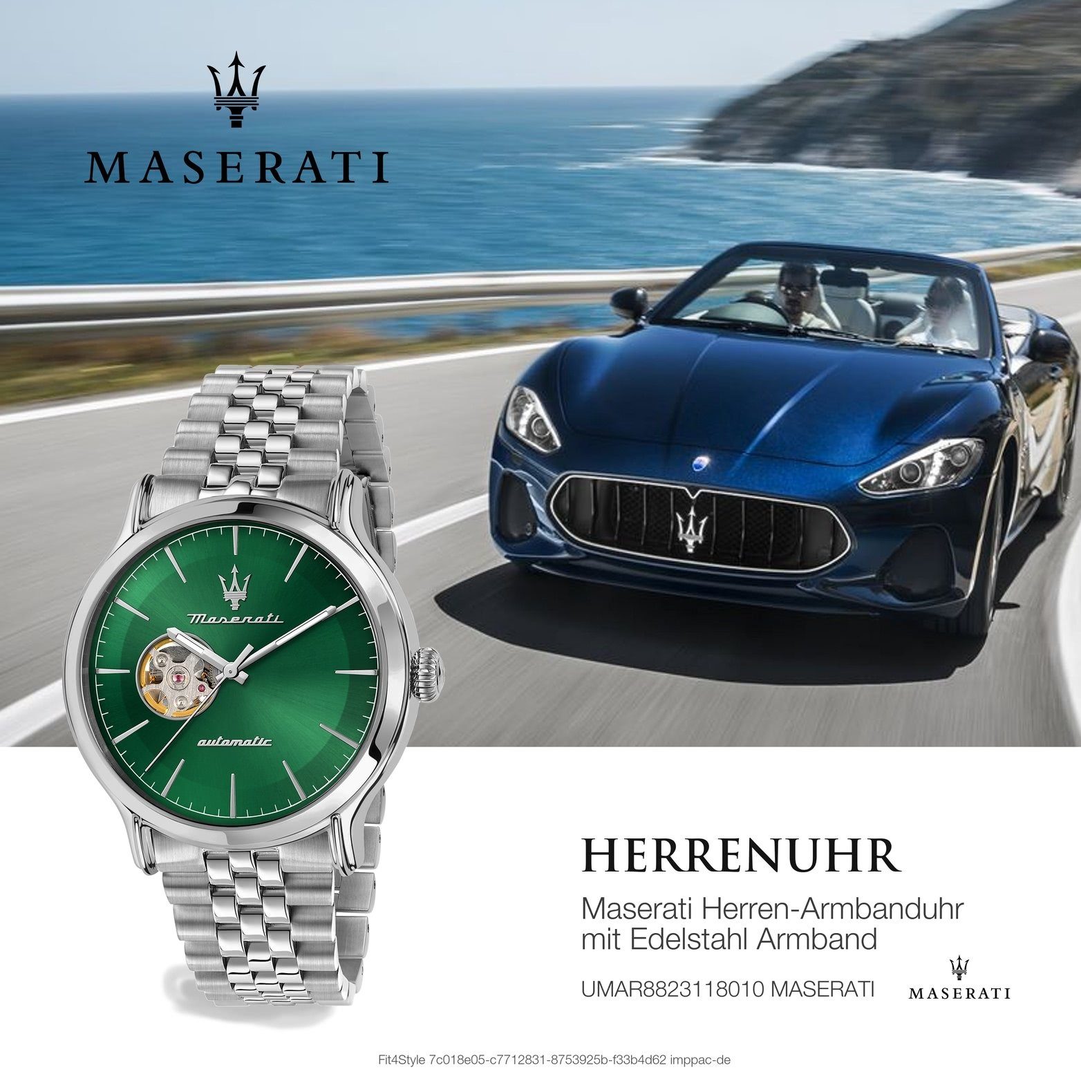 Herren Gehäuse, Edelstahlarmband, Herrenuhr Quarzuhr rundes Armbanduhr (ca. grau, Epoca, 42mm) grün groß MASERATI Maserati