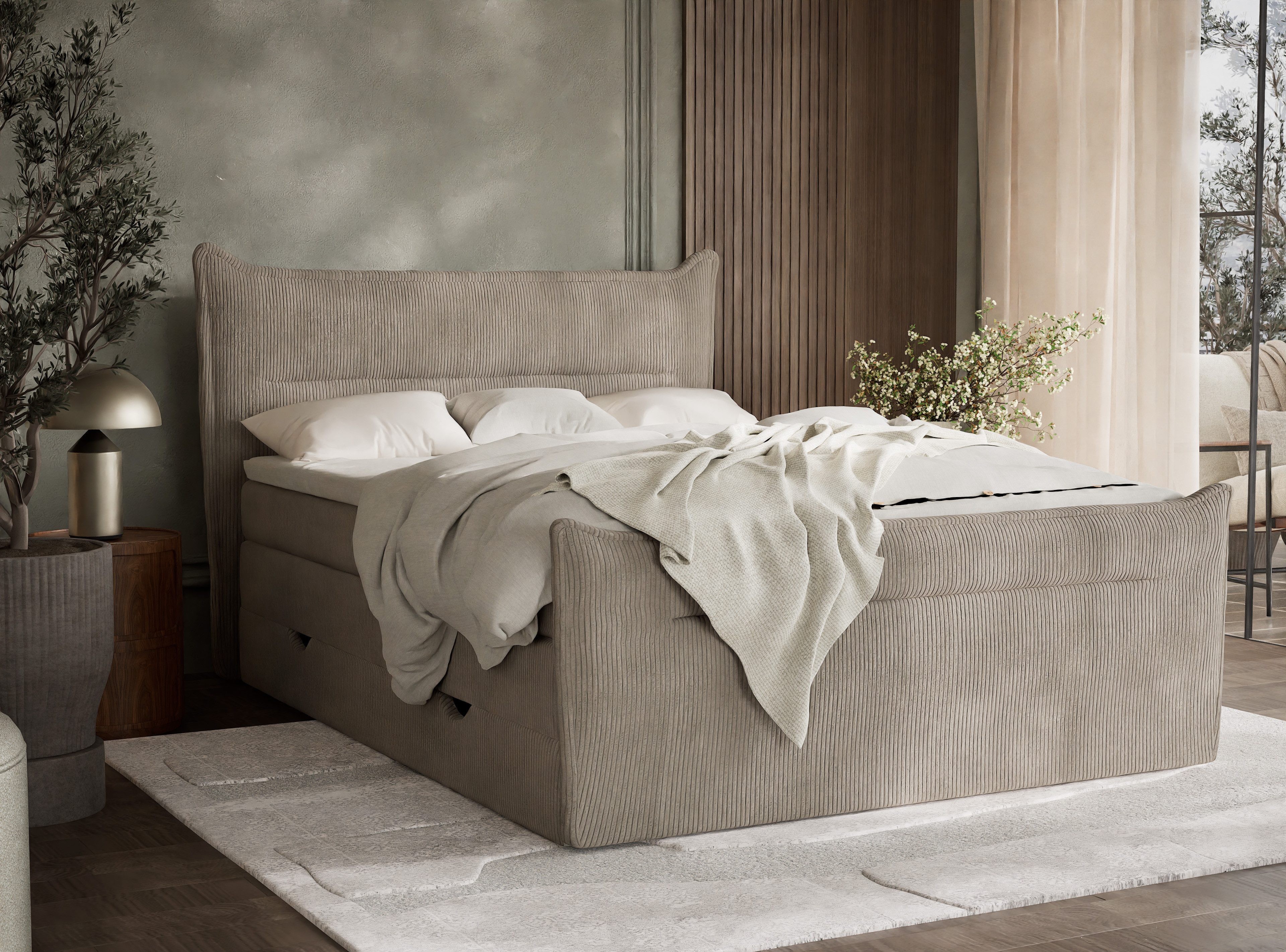 Maison de Rêve Boxspringbett Pelino mit Bettkasten (Komplettbett mit Matratzen, Kopfteil und Topper), Boxspringbett mit Matratzen H4, Doppelbett, inkl. Visco-Topper