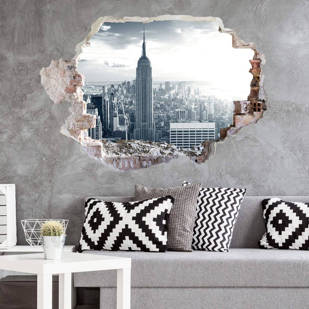K&L Wall Art Wandtattoo Stadt und Skyline Mauerdurchbruch 3D Wandsticker selbstklebend (Klebebilder für Wohnzimmer und Flur, lokal hergestellt in Berlin), selbstklebende Wandbilder von beliebten Städten und Landschaften