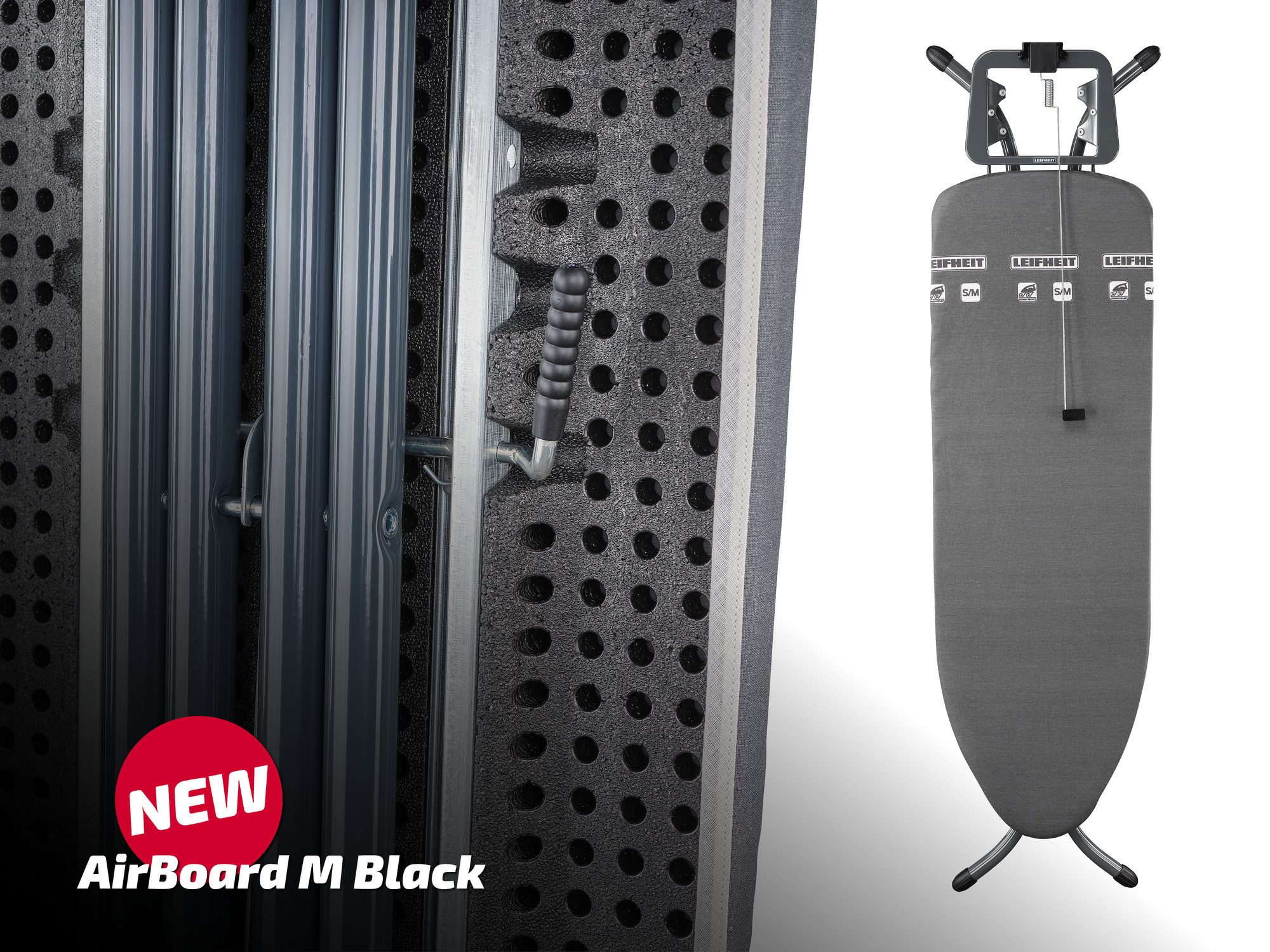 Leifheit Bügelbrett Bügeltisch AirBoard M Black, Bügelfläche 38.0x120.0 cm, Zwei-Seiten-Bügeleffekt, 120x38cm, höhenverstellbar (78 - 98 cm) – Bild 4 von 5