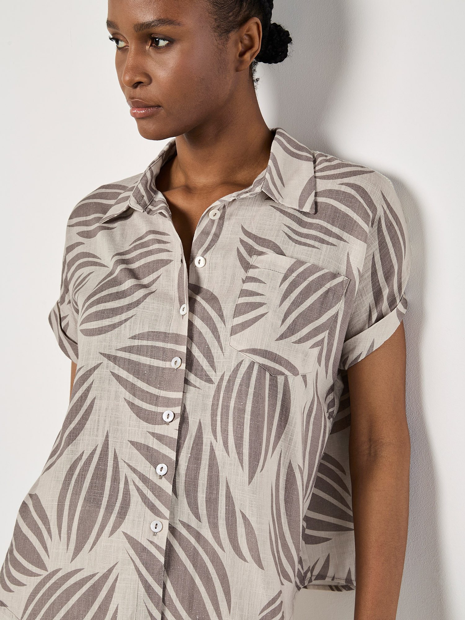 Apricot Hemdbluse Hemd mit Muscheldruck aus Leinenmischung günstig online kaufen