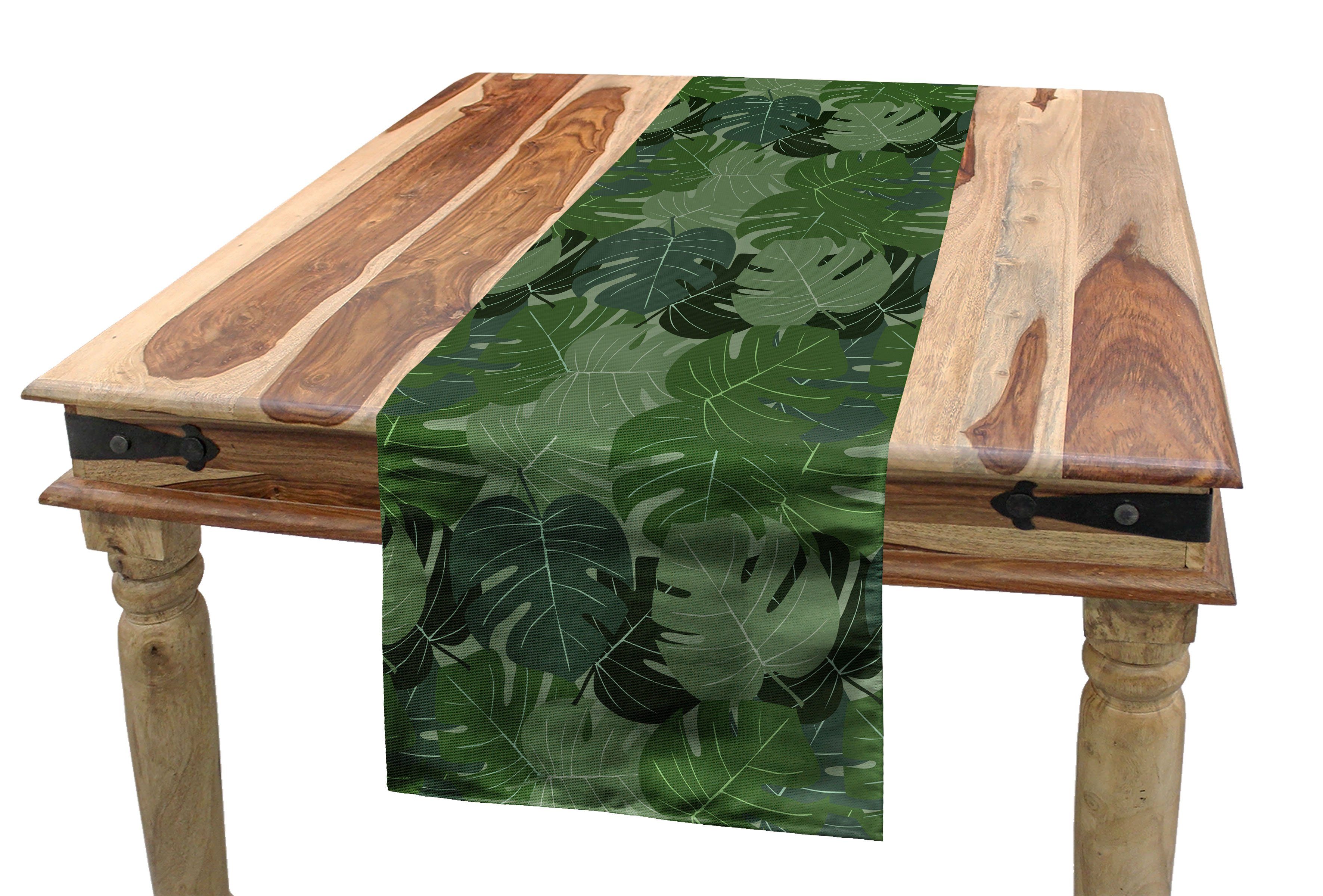 Abakuhaus Tischläufer Esszimmer Küche Rechteckiger Dekorativer Tischläufer, Waldgrün Camo Palmblätter