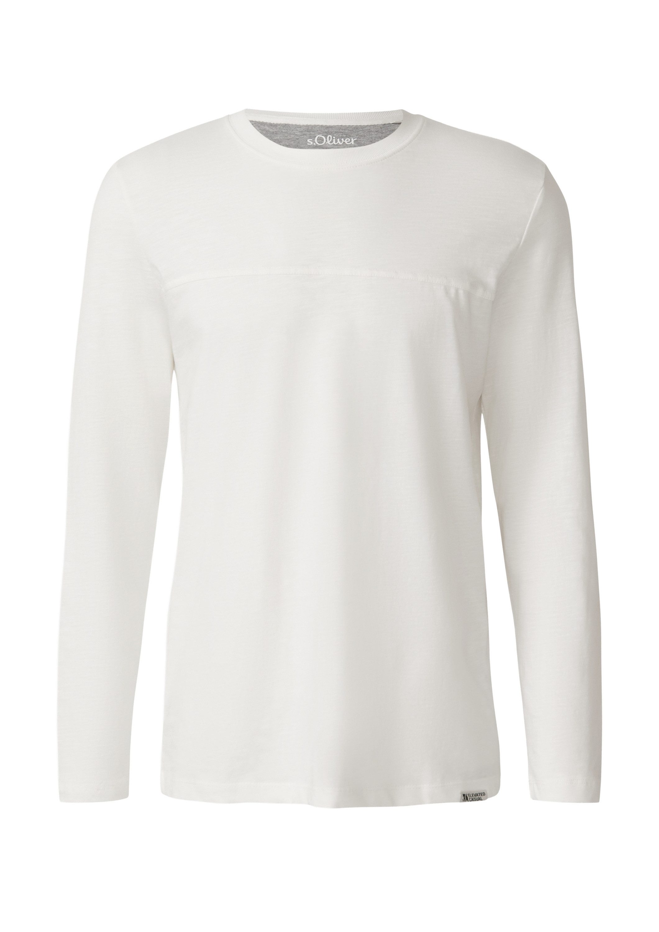 s.Oliver Langarmshirt T-Shirt Flammgarn-Longsleeve mit Teilungsnaht und Label-Patch