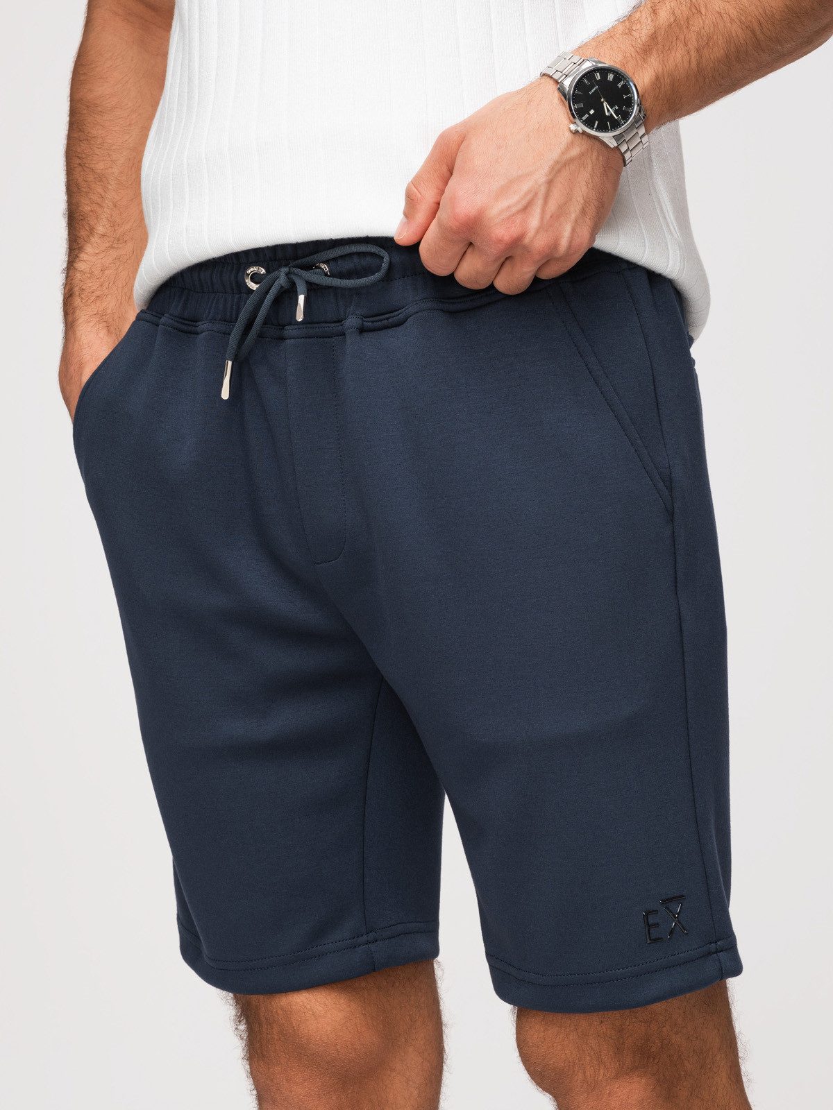 OMBRE Sweatshorts Herren Sweatshorts Regular Fit Elastischer Bund Dunkelblau XL (kein Set, 1-tlg) Elastischer Bund mit Kordelzug – Bild 2 von 5