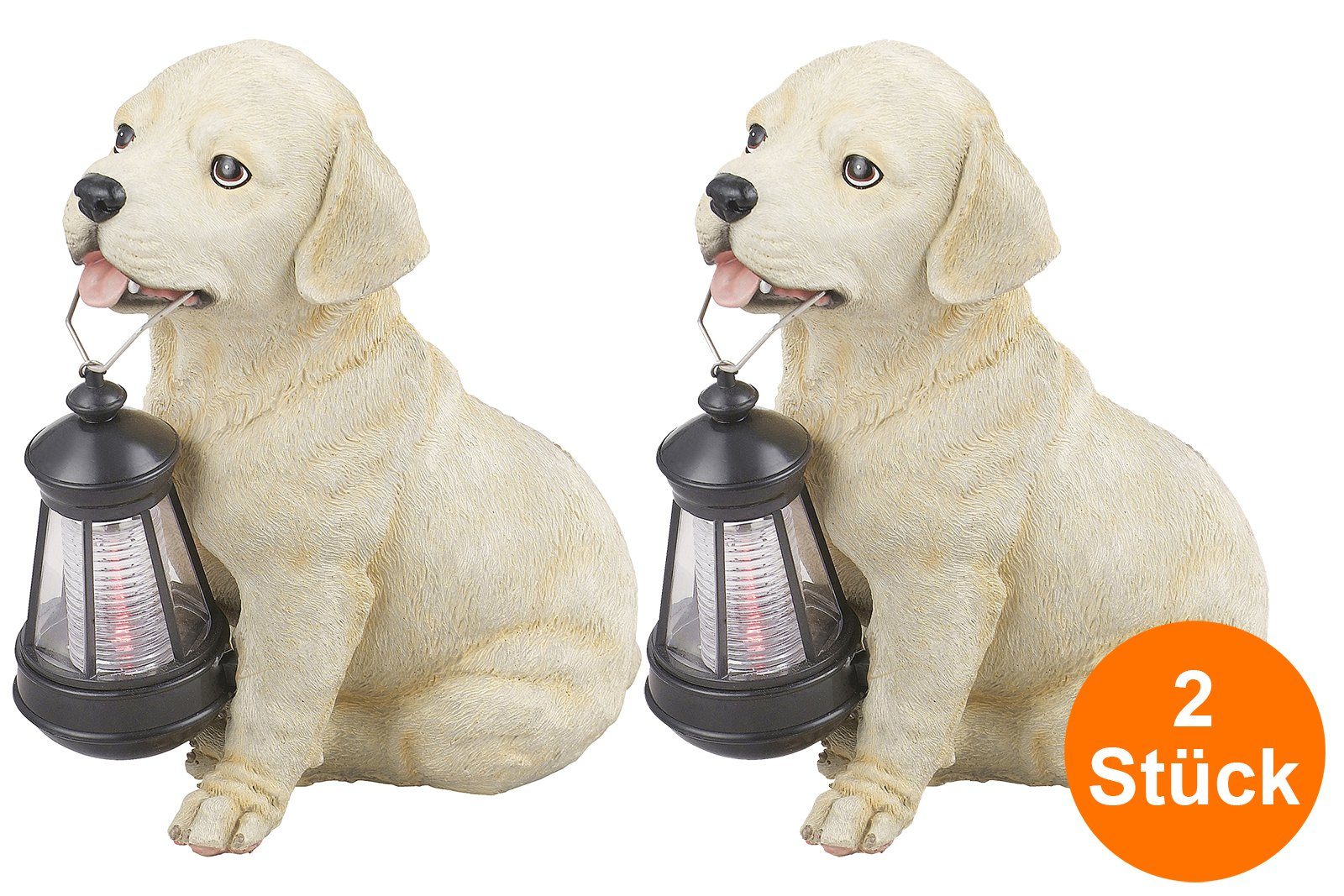 bmf-versand LED Solarleuchte Solarleuchten Garten 2er Set Gartenfiguren Tiere Hund Solarlampe, mit Schalter, Solar, LED fest integriert, Warmweiß, Dekoleuchte, Dekolampe, Gartenbeleuchtung, Außenbeleuchtung