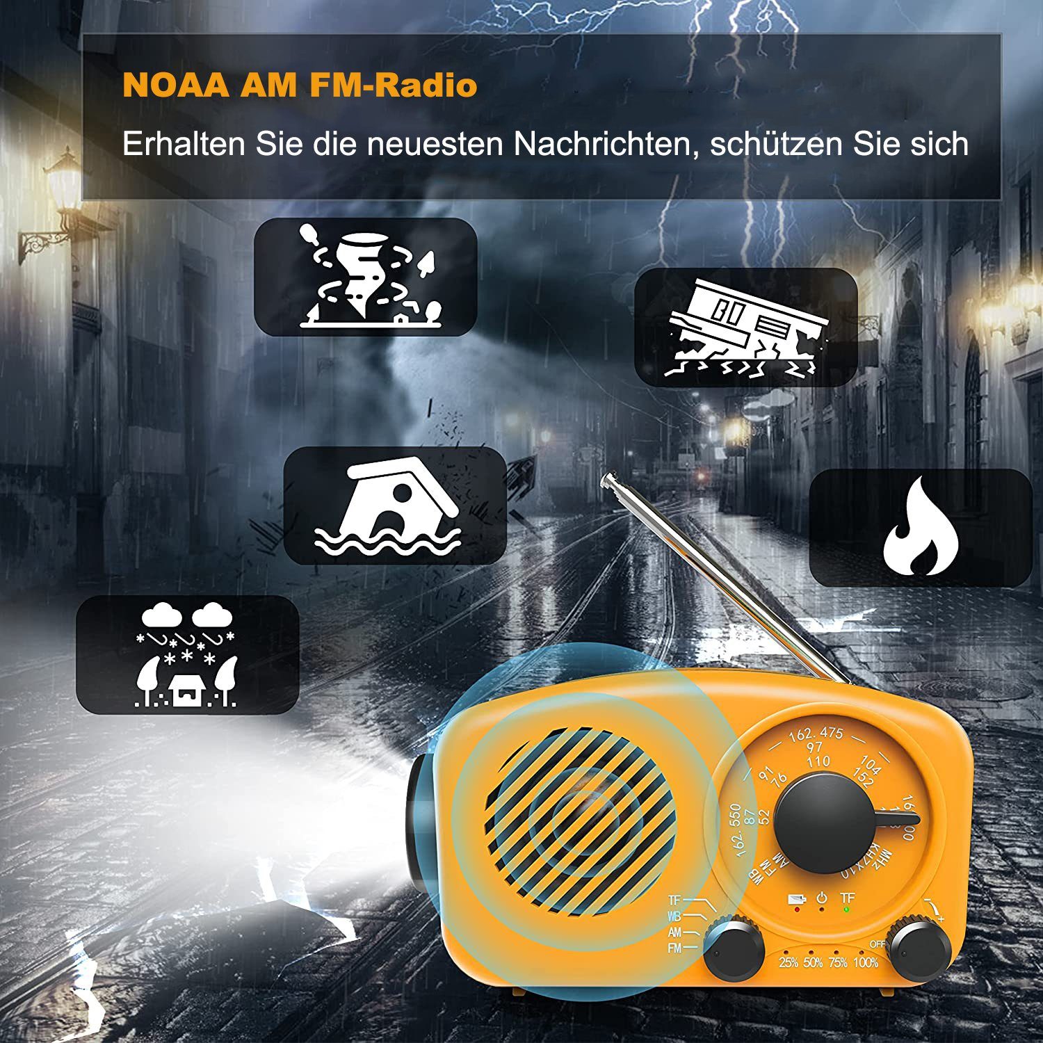 Housruse »Notfall-Wetter-Radio, tragbares Handkurbel, Solar-Rerto-Radio mit  NOAA/AM/FM, bester Empfang, helle Taschenlampe, Bluetooth, TF-Karte,  Kopfhöreranschluss für Notfälle, Hurricane« Radio online kaufen | OTTO