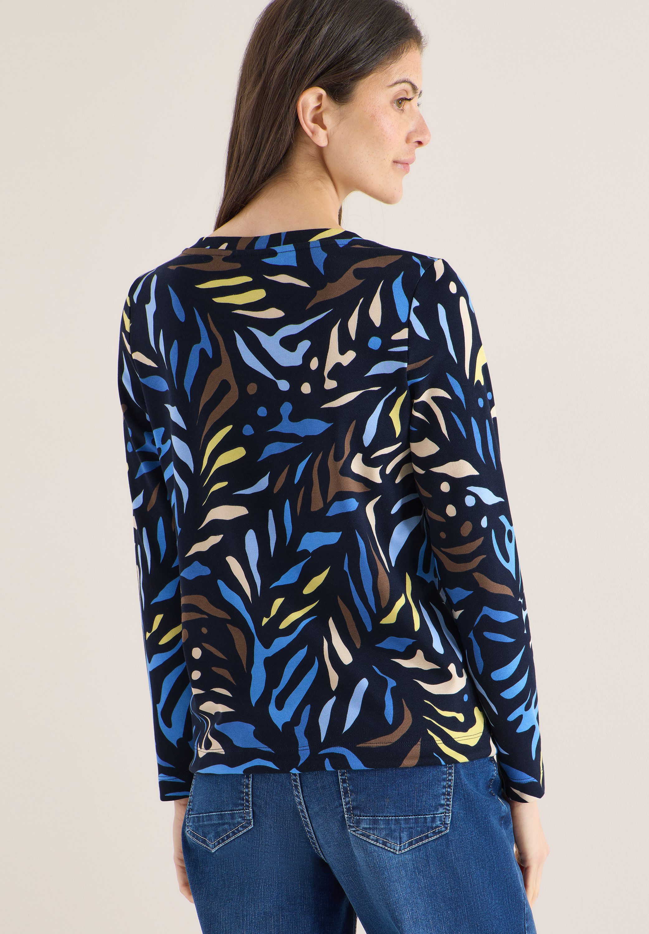 CECIL Langarmshirt mit grafischem Allover-Muster und seitlichem Kordelzug