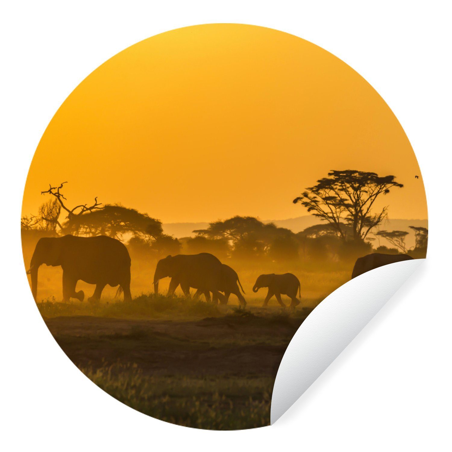 MuchoWow Wandsticker Elefant - Tier - Orange (1 St), Tapetenkreis für Kinderzimmer, Tapetenaufkleber, Rund, Wohnzimmer