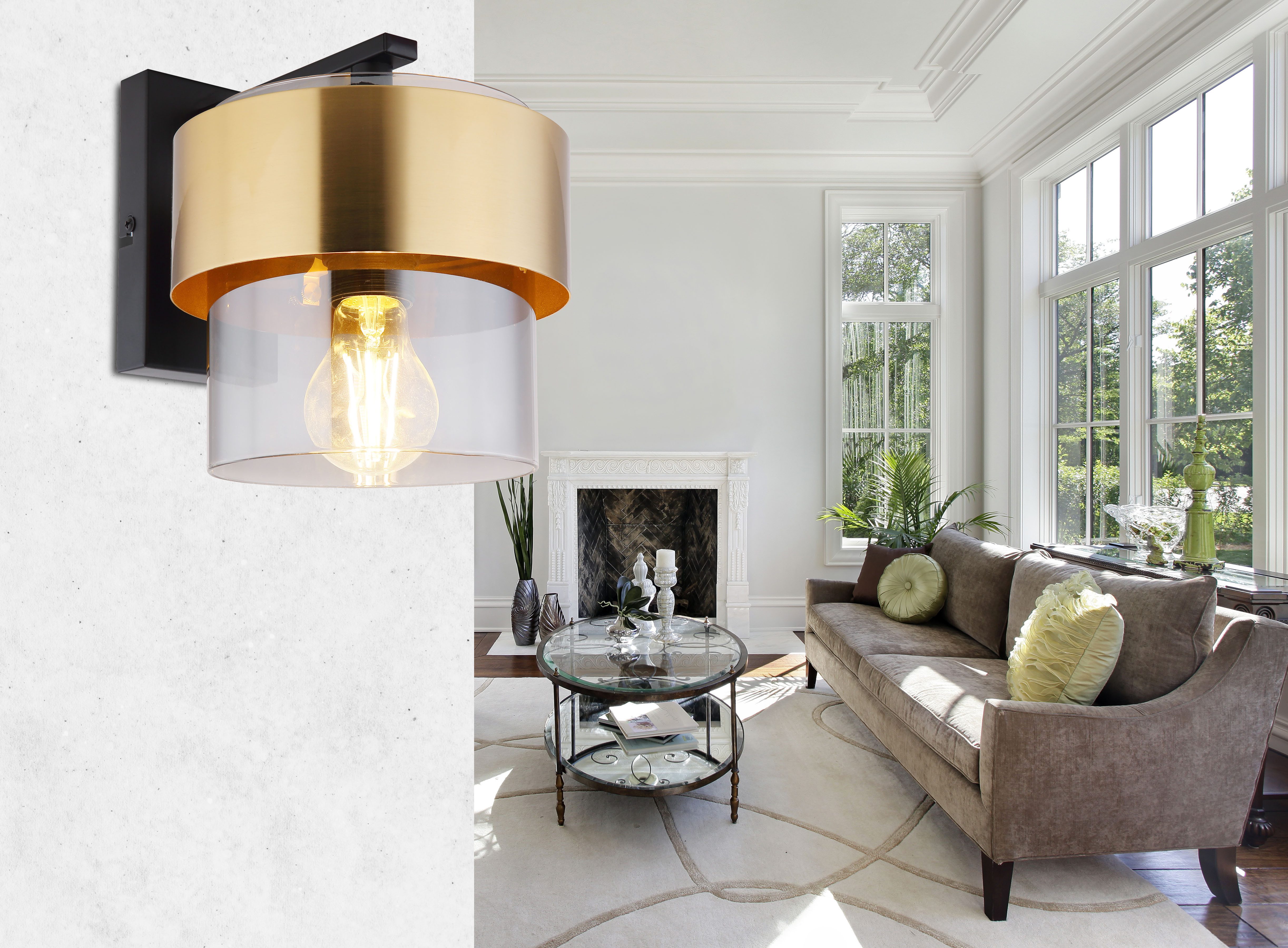 GLOBO LIGHTING Wandleuchte MILLEY, ohne Leuchtmittel, Wandlampe/Spot/Wohnzimmer/Flur/Messingring/Metall