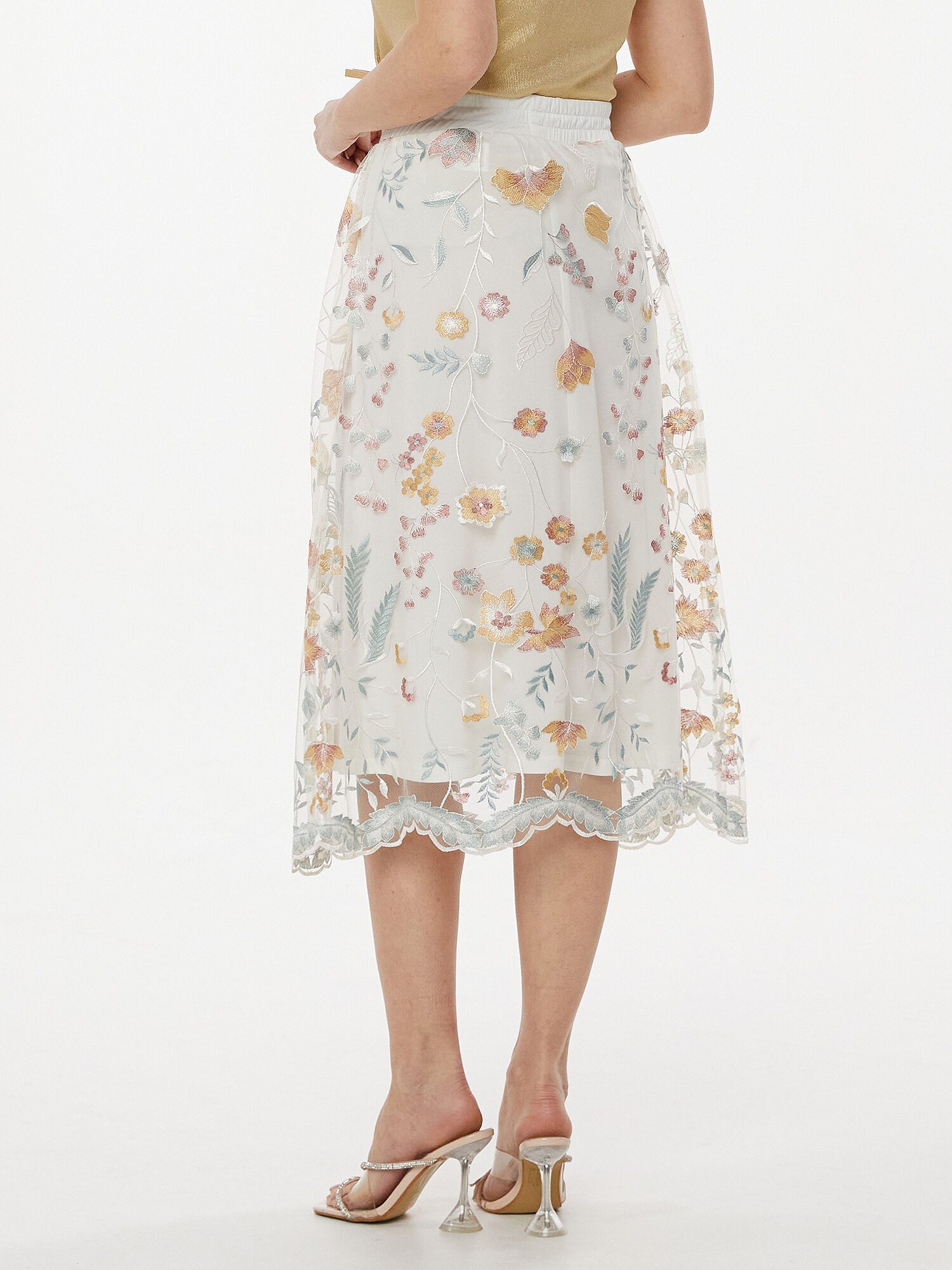 Sarah Kern Plisseerock Midirock Weit mit floraler Stickerei günstig online kaufen