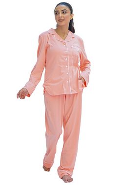 SNOOZE OFF Pyjama Schlafanzug in Lachsfarben (2 tlg., 1 Stück) mit Kontrastpaspel-Details
