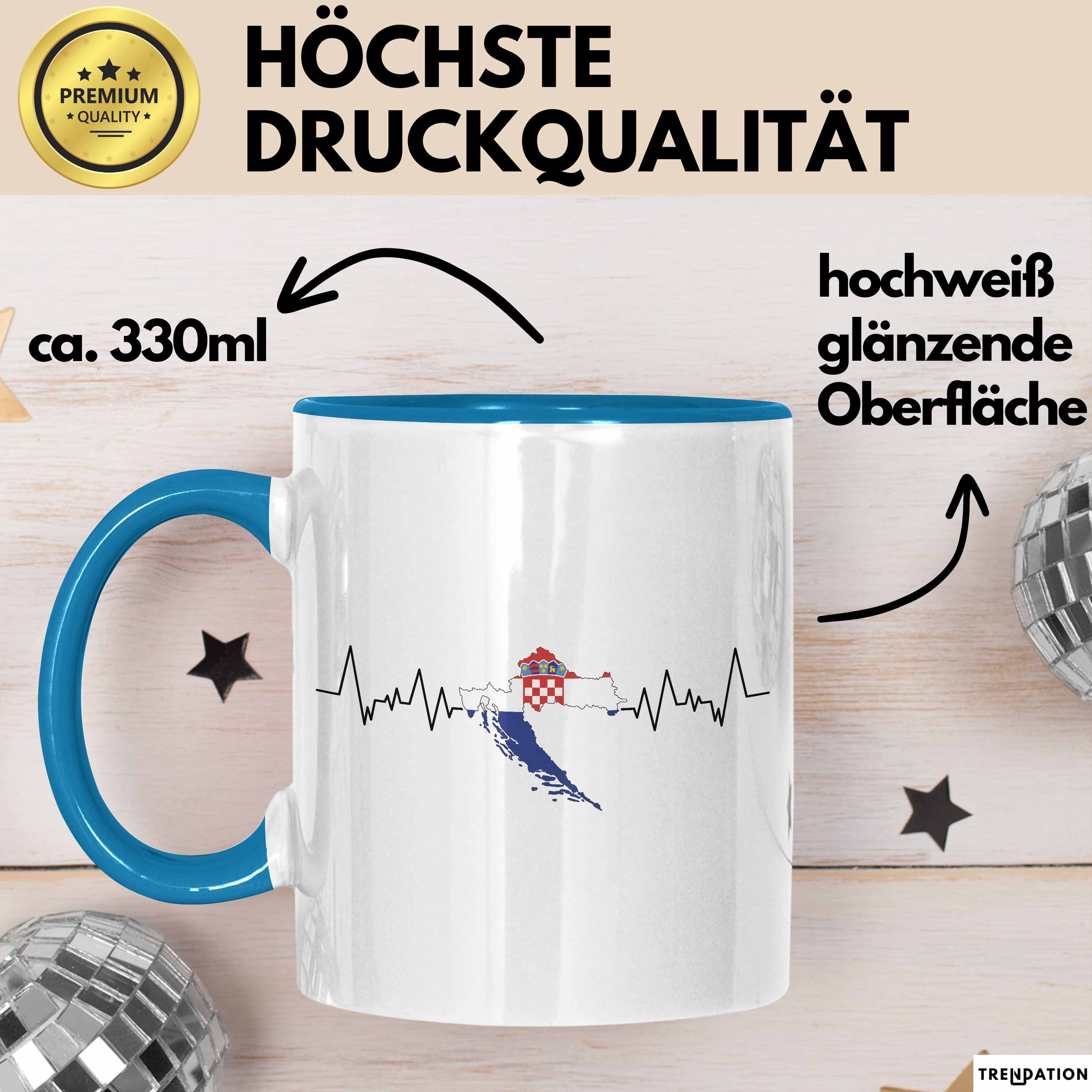 Trendation Tasse Kroatische Flagge Tasse Geschenk Herzschlag Kroatien