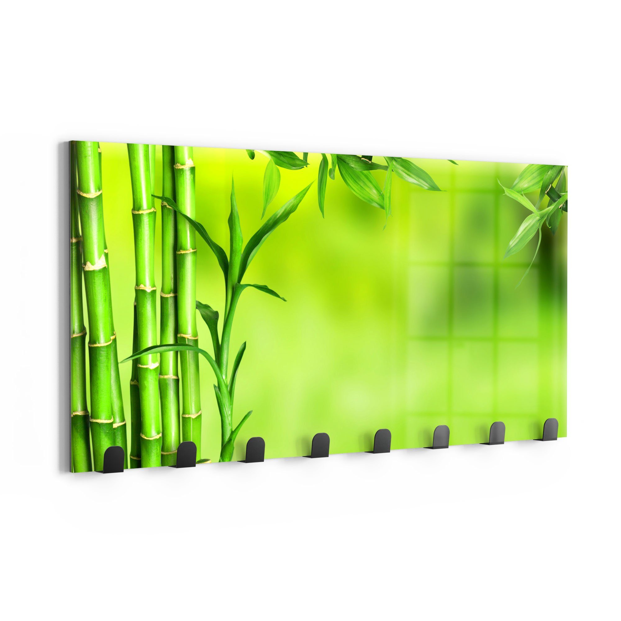 DEQORI Kleiderhaken 'Grüne Bambushalme', Glas Paneel Garderobe magnetisch beschreibbar