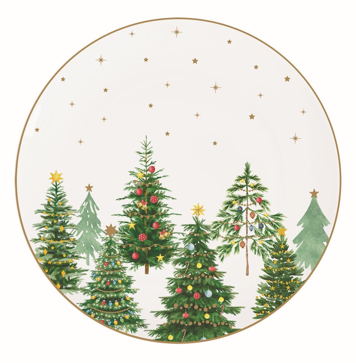 EasyLife Kuchenteller Festive Trees, Handwäsche Empfohlen, Weiß, Motiv: Tannebäume
