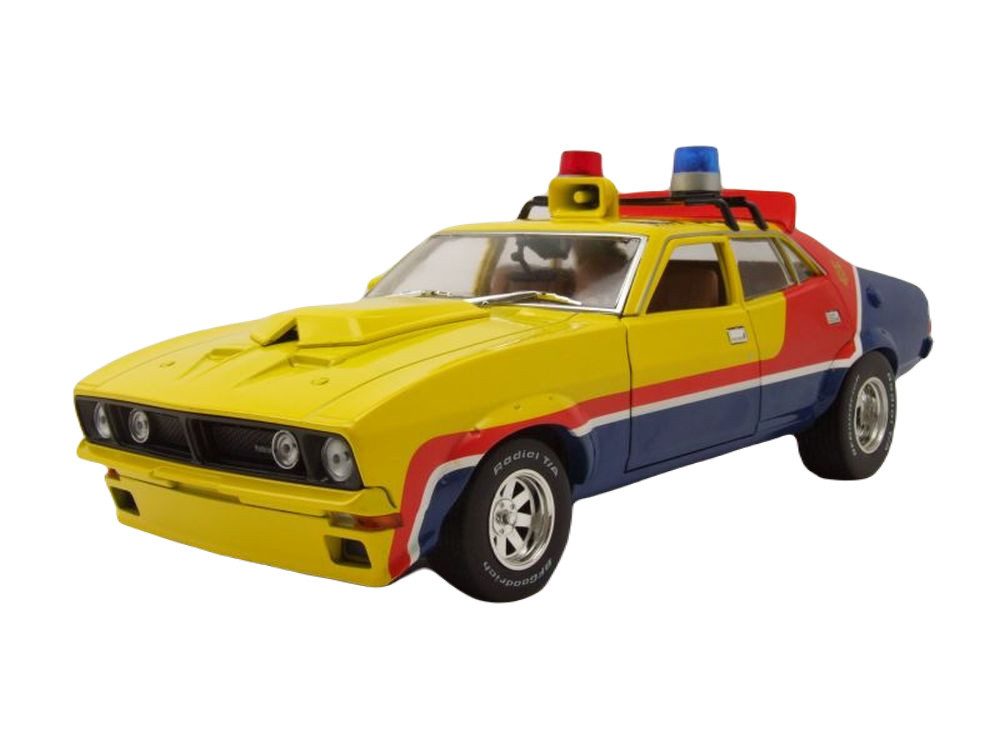 GREENLIGHT collectibles Modellauto Ford Falcon XB V8 Interceptor 1974 gelb blau rot Mad Max ähnlich, Maßstab 1:18