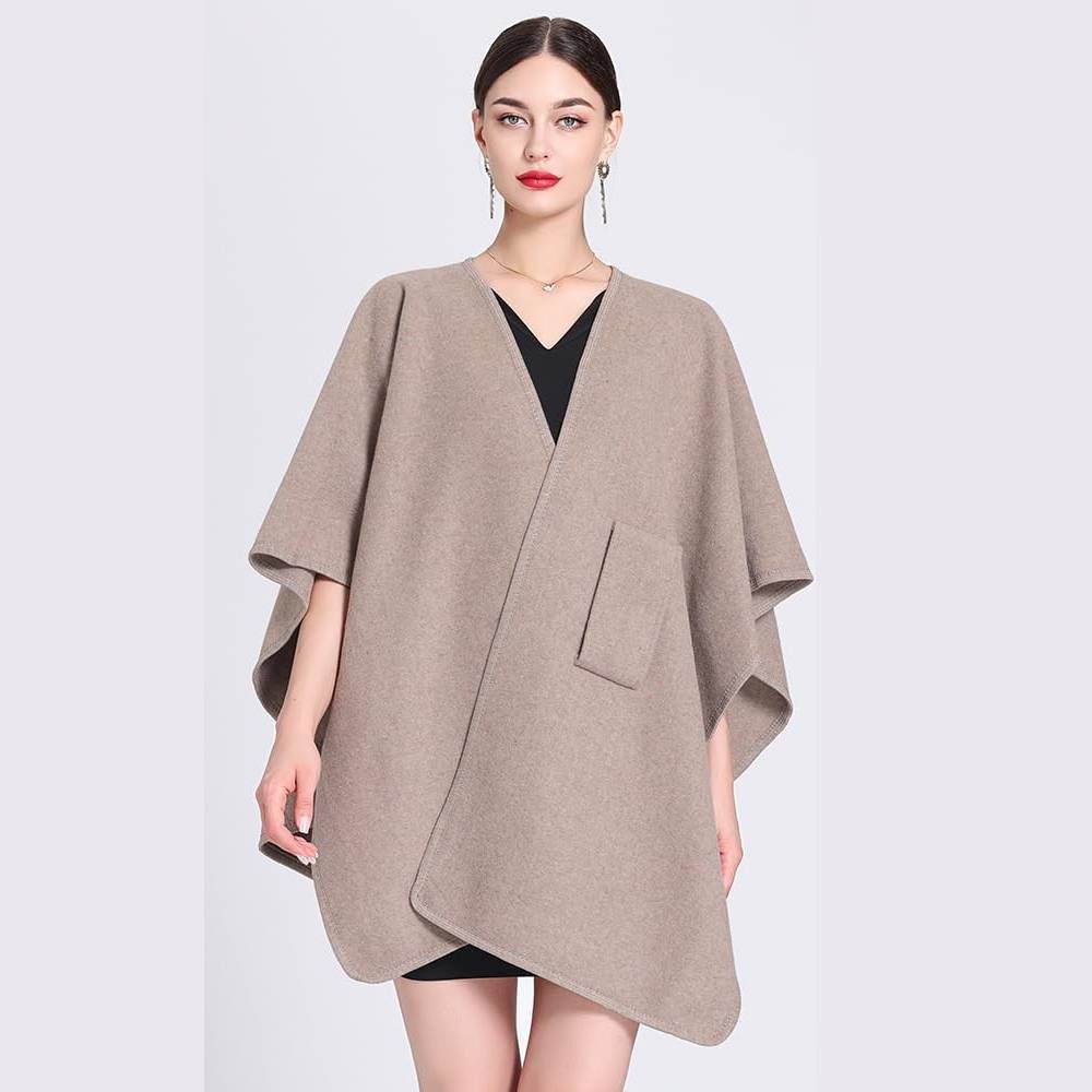 Blusmart Strickponcho Damen Strick Poncho Cape (V-Ausschnitt, Einheitsgröße, Warm Umhang Überwurf) Für Herbst Winter Frühling, Unifarben – Bild 3 von 5
