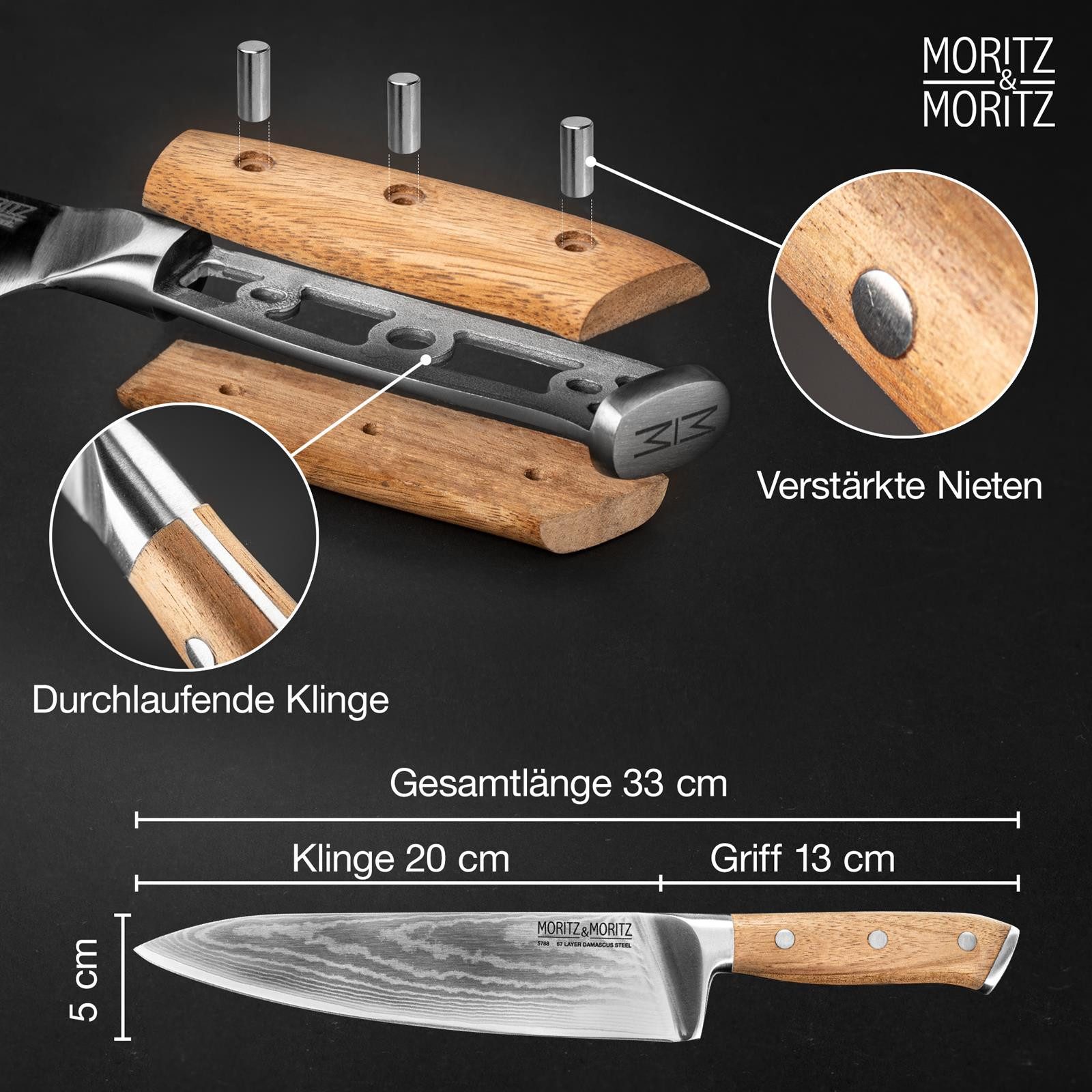 Moritz & Moritz Fleischmesser Damastmesser - Stahl 67 Schichten, ergonomischer Griff