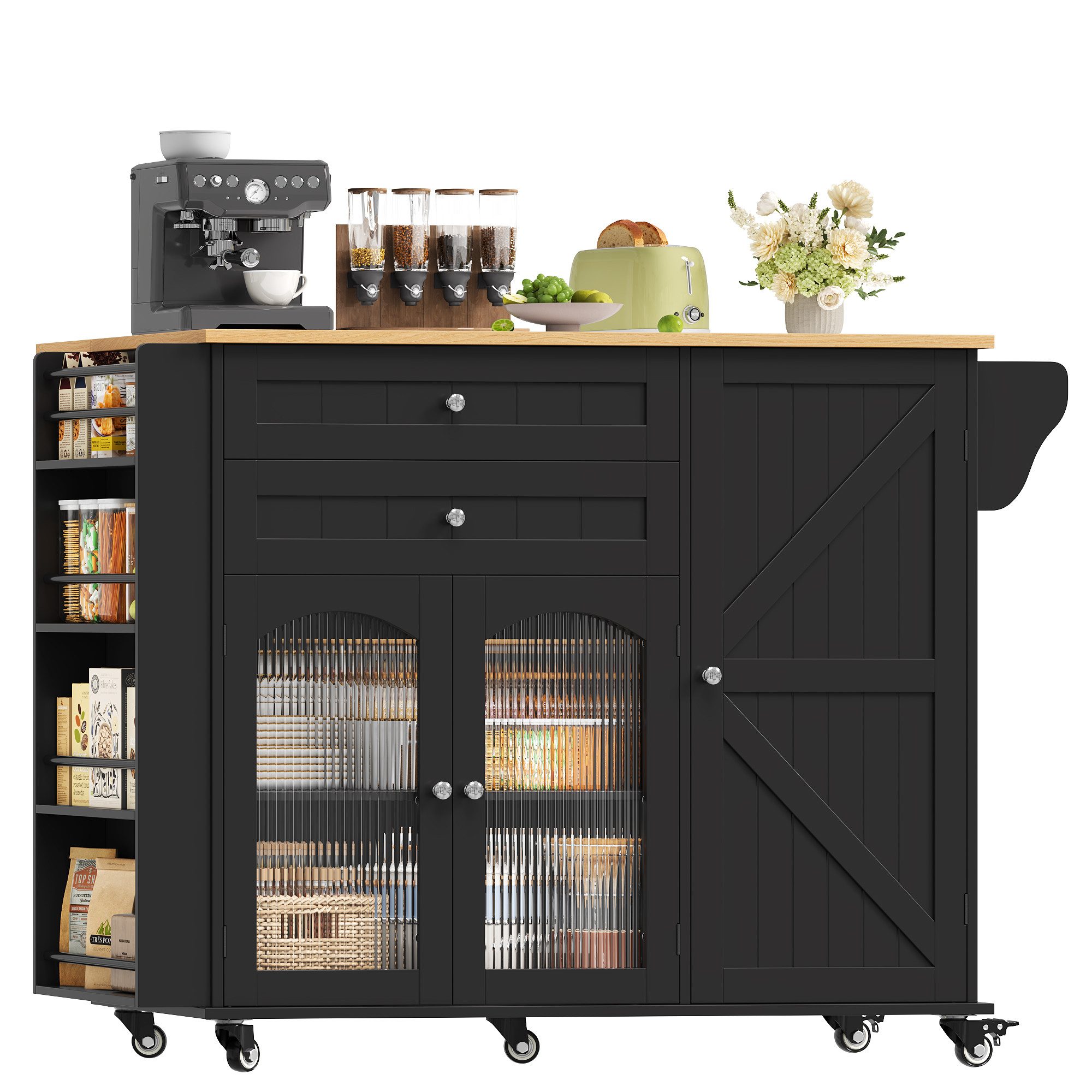 Homfa Küchenwagen, Servierwagen Kücheninsel Küchenschrank 132x97,5x40/60 cm