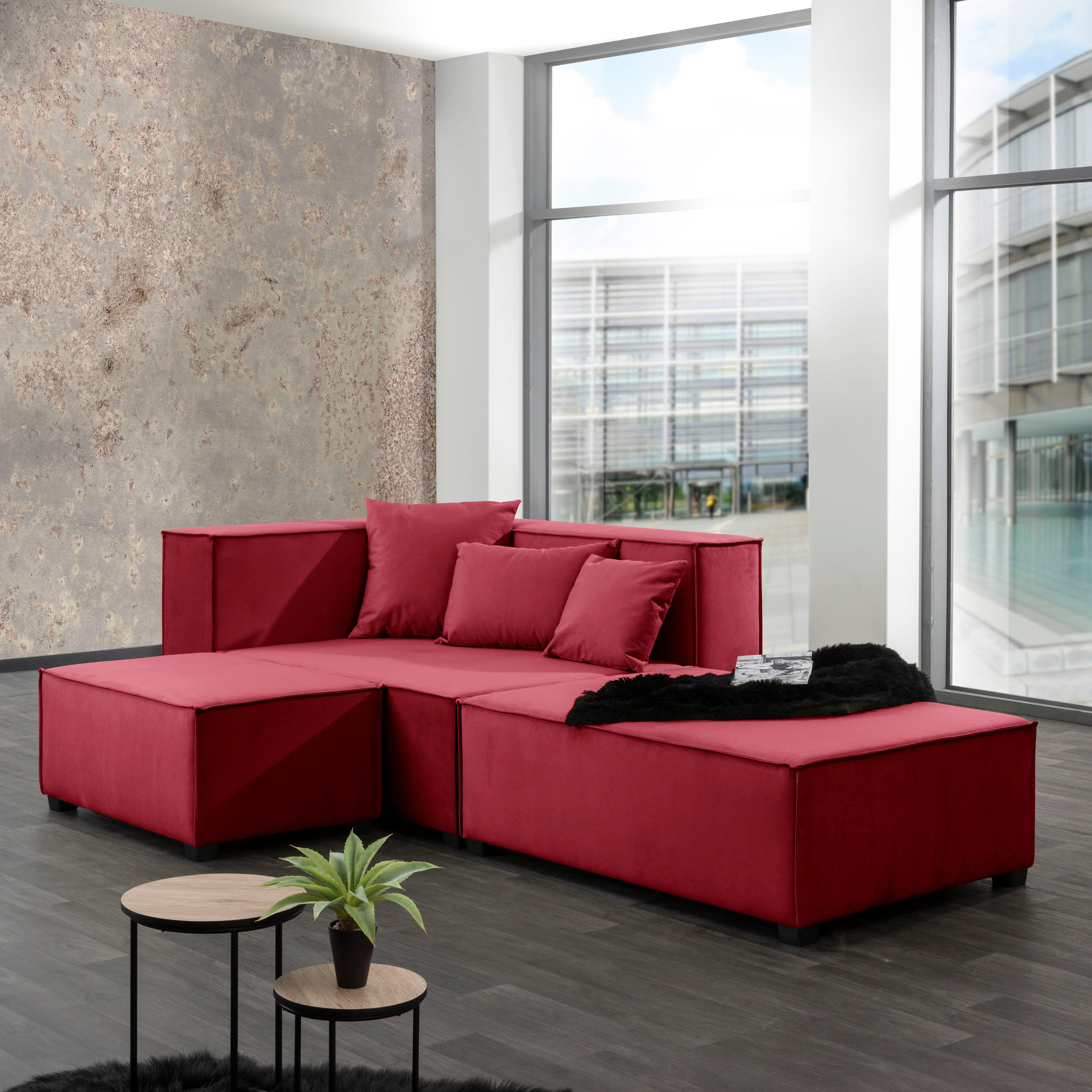 kombinierbar Sofa-Set Wohnlandschaft Max 08 Winzer® MOVE, Zierkissen, 5 aus Set, rot inklusive Sitz-Elementen, 3
