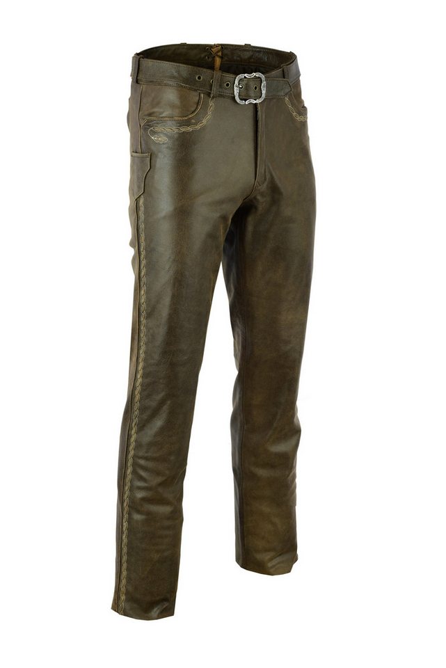 Fuente Leather Wears Trachtenhose Bayerische Herren Trachten Lederhose lang mit Gürtel, Antik Braun