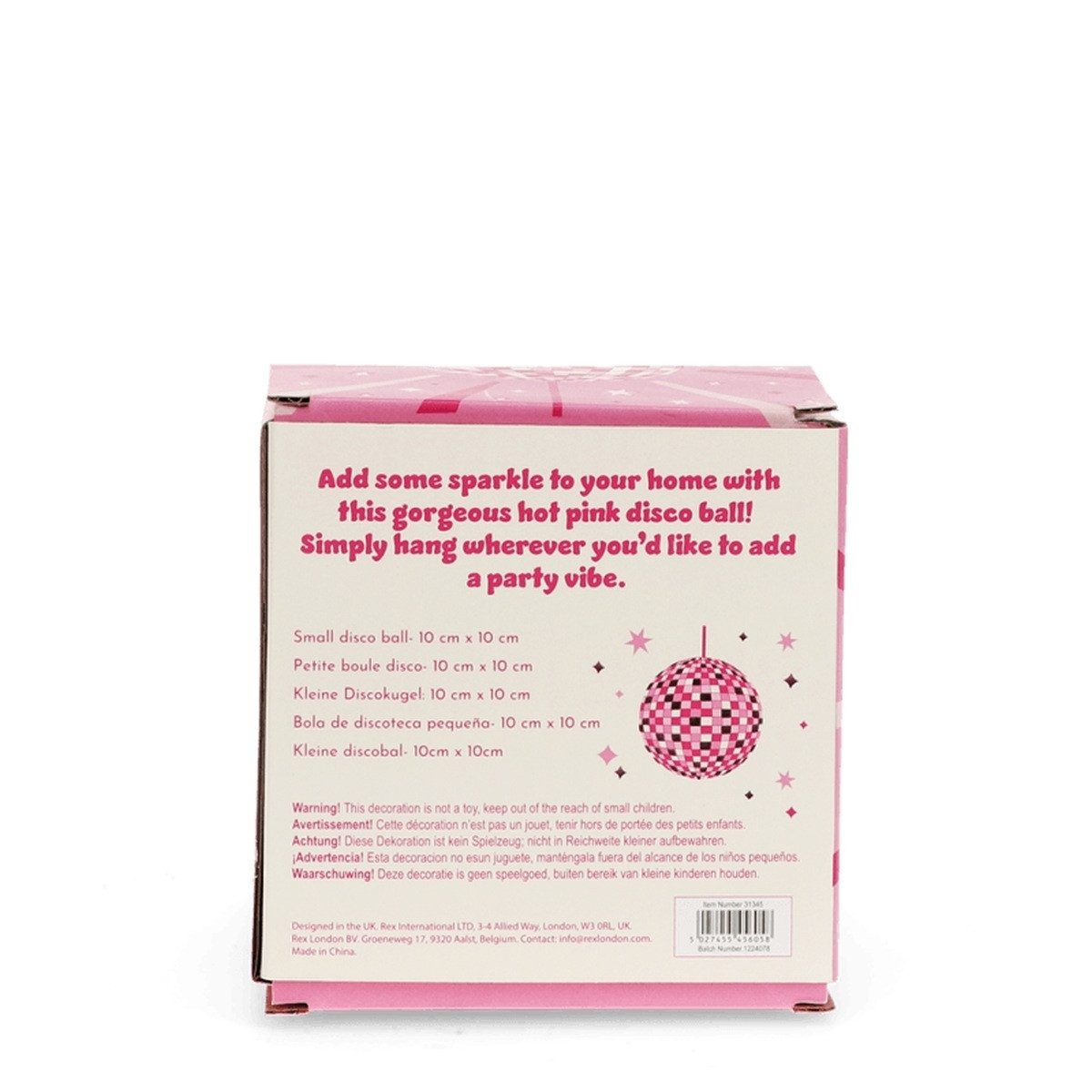 Rex London Dekokugel Discokugel Pink mit Spiegeloberfläche – Spiegelkugel für Partys & Deko