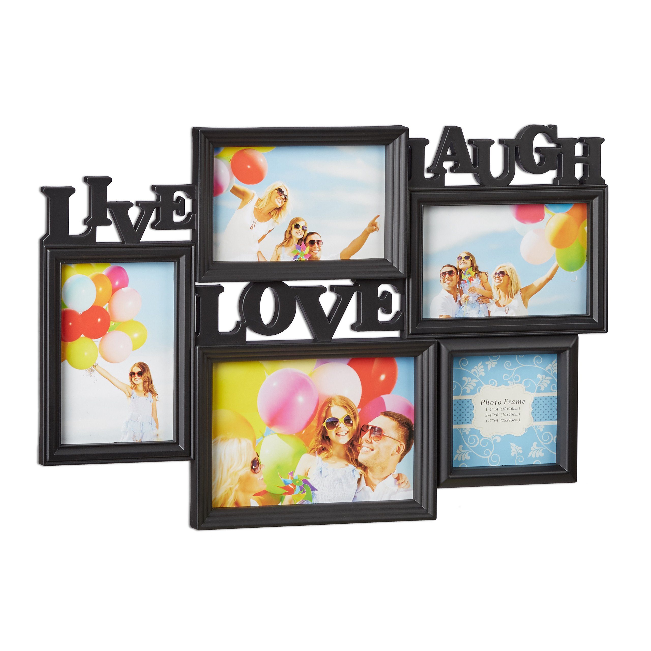 relaxdays Love Bilderrahmen Live Laugh x schwarz 1 Staffelbilderrahmen