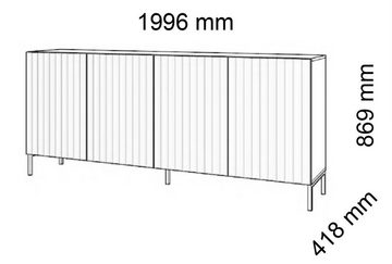 Domando Sideboard Sideboard San Giulio, Breite 200cm, Push-to-open-Funktion, besondere Fräsoptik, goldene Füße