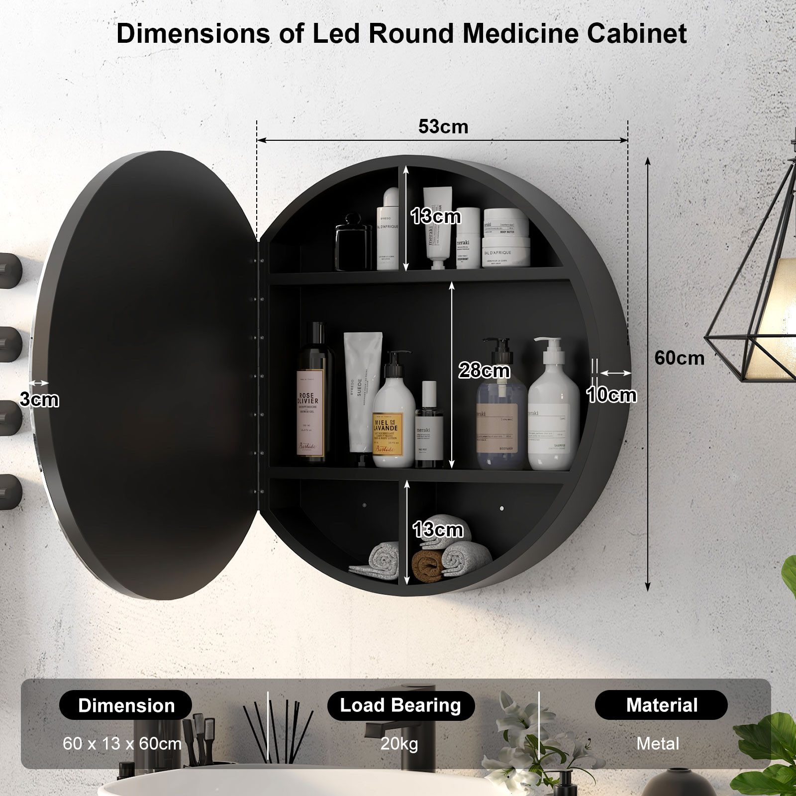 radelldar Badezimmerspiegelschrank Spiegelschrank rund montagefrei mit Bele günstig online kaufen