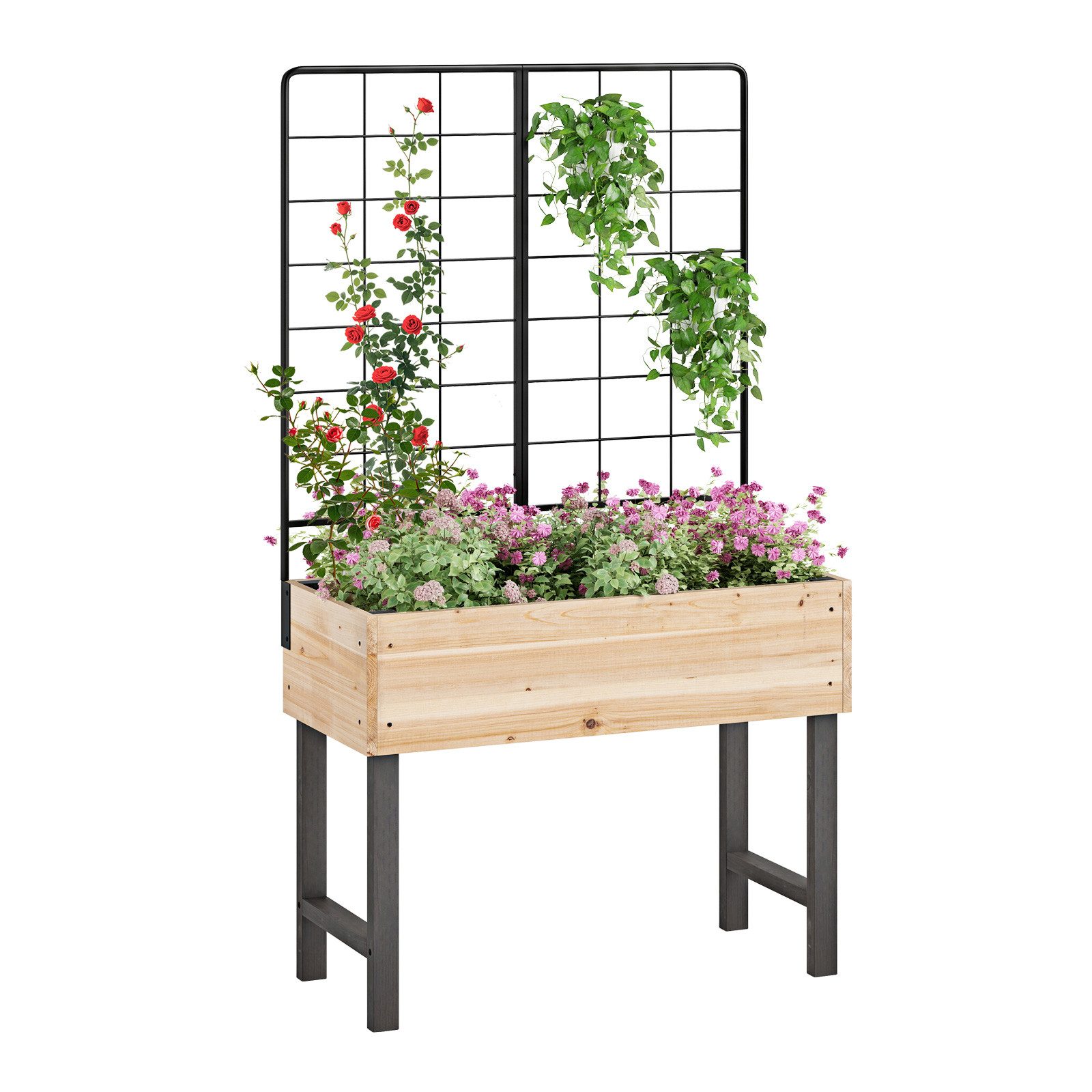 COSTWAY Hochbeet (1 St), Blumenbeet mit Rankgitter, Pflanzkasten, 79x35x108cm