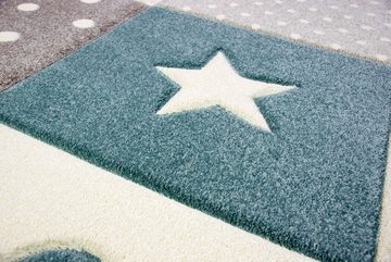 Kinderteppich Kinderteppich Spielteppich Babyteppich Junge Stern Wolke in blau hellblau türkis, Carpetia, rechteckig, Höhe: 13 mm