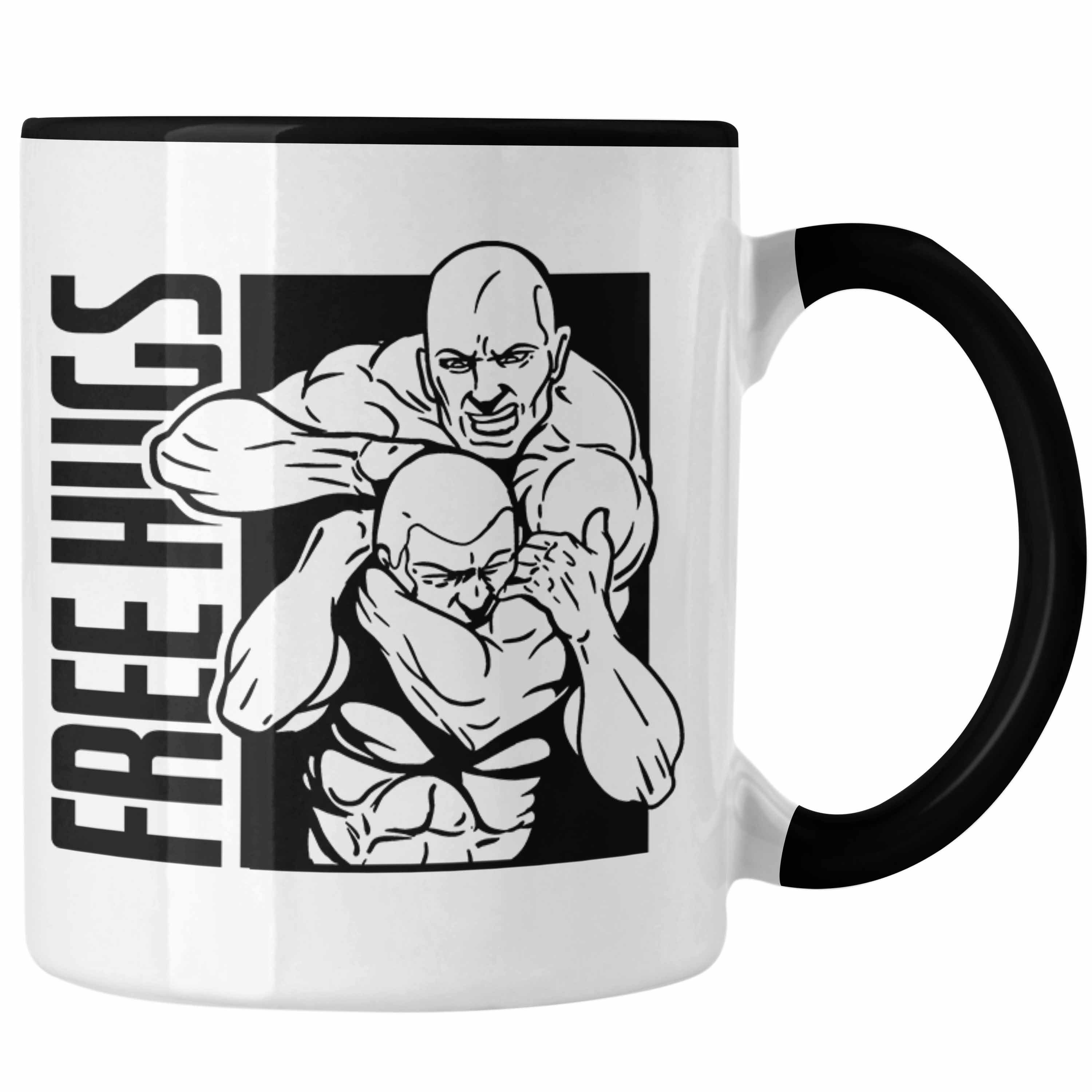 MMA-Tasse Schwarz MMA-Kämpfer Geschenk Geschenkidee Hugs Free für Trendation Tasse