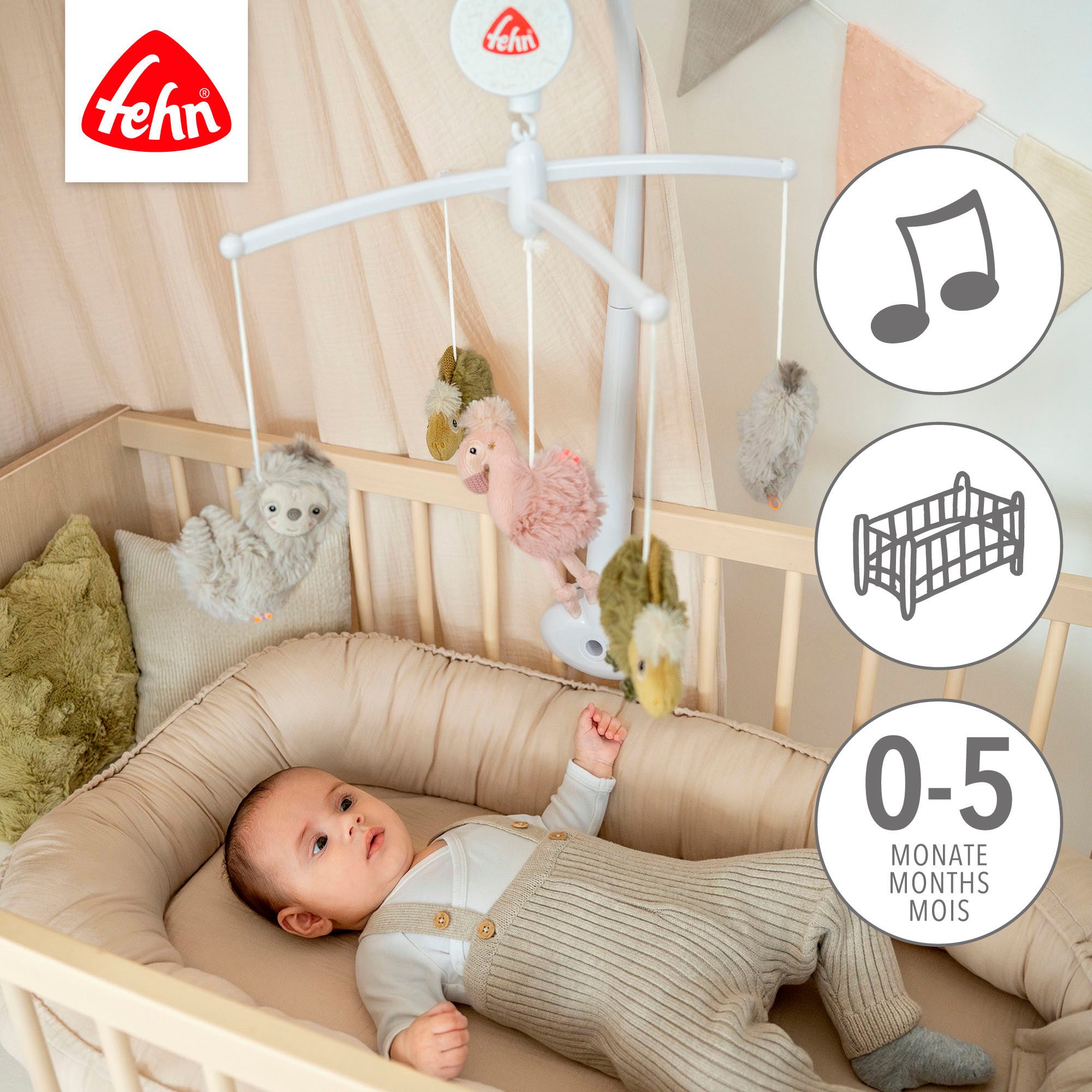 Fehn Mobile Lazy, Crazy & Pink, Musik-Mobile, mit mechanischem Spielwerk