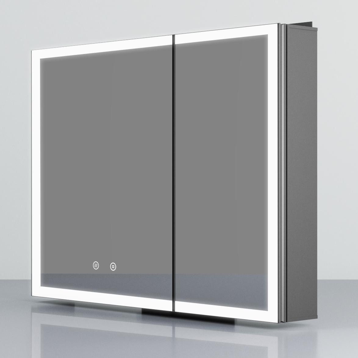 WDWRITTI Spiegelschrank Bad mit Beleuchtung 80 x 60 cm Badezimmerspiegelschrank LED 2 türen (Schrank Schwarz matt, Anti-fog, 3Lichtmodi, Dimmbar, Speicherfunktion, Doppelseitiger Spiegel, Verstellbare Glasböden) Metall Schrank, mit Netzadapter