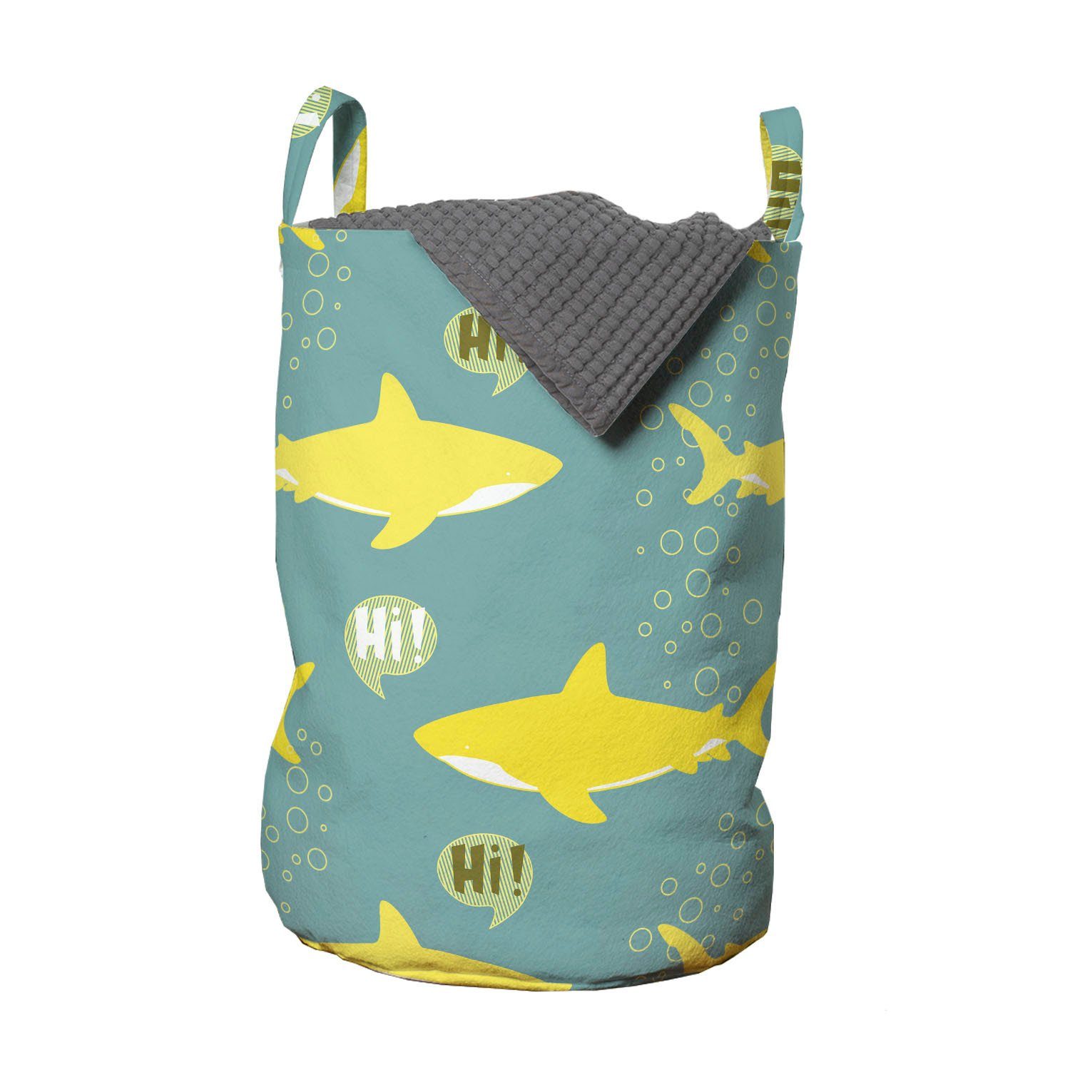 Fische Kordelzugverschluss Waschsalons, Hai gelbe Wäschesäckchen Wäschekorb Freundliche für Griffen Abakuhaus mit