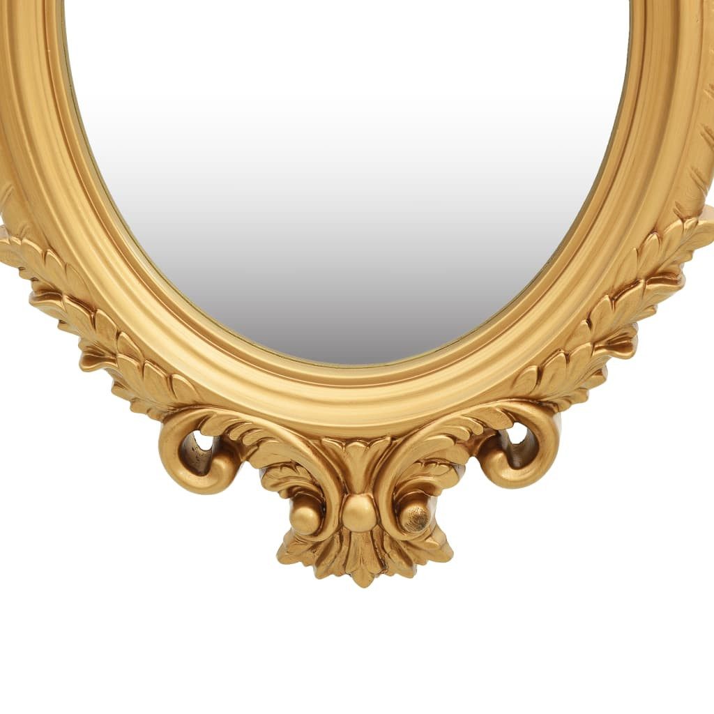 furnicato Wandspiegel Ovaler 56 x 76 cm in Gold mit Massivholzrahmen (1-St), Barock-Spiegel mit verzierten Mustern und Haken für das Ankleidezimmer