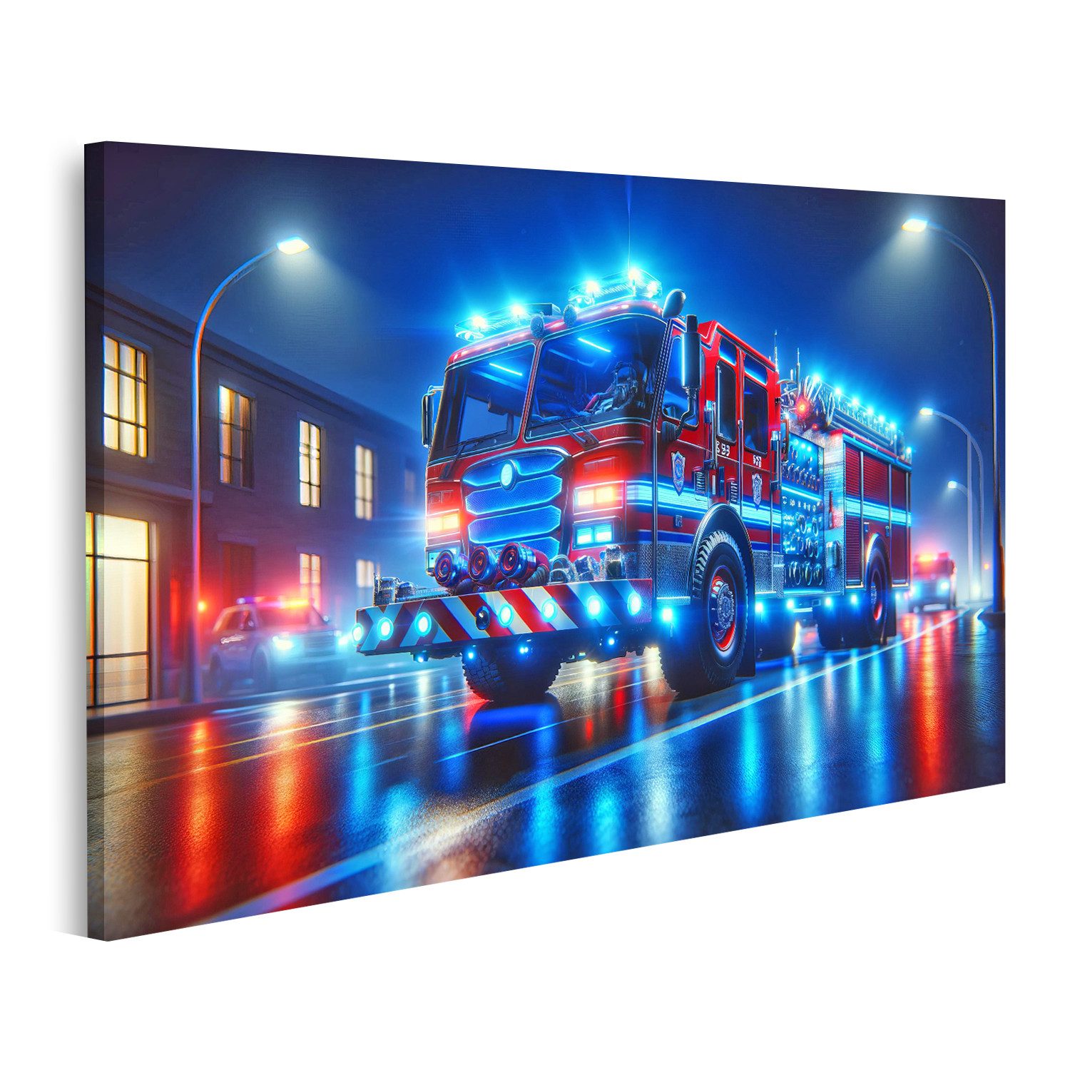 islandburner Leinwandbild Spektakuläres Feuerwehrauto Mit Blaulicht Bereit günstig online kaufen